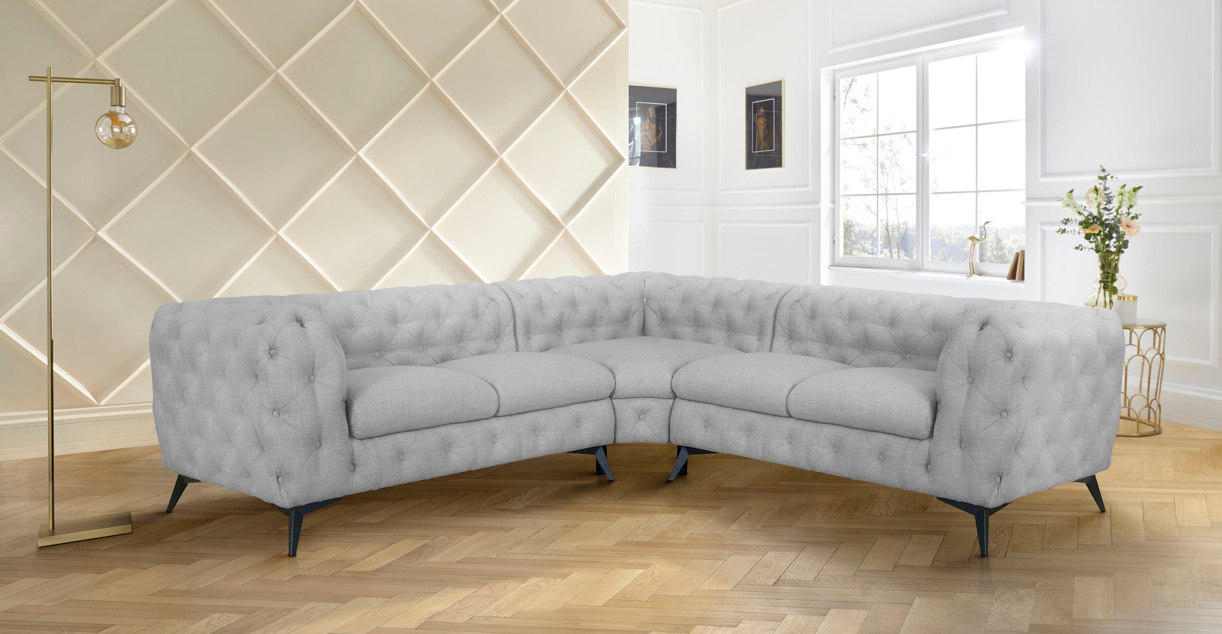 Home affaire Chesterfield-Sofa »Ecksofa GLYNIS L-Form mit Wellenunterfederung, Masse B/T/H 264/264/75cm« aufwändige Knopfheftung, moderne Chesterfield Optik, Fussfarbe wählbar