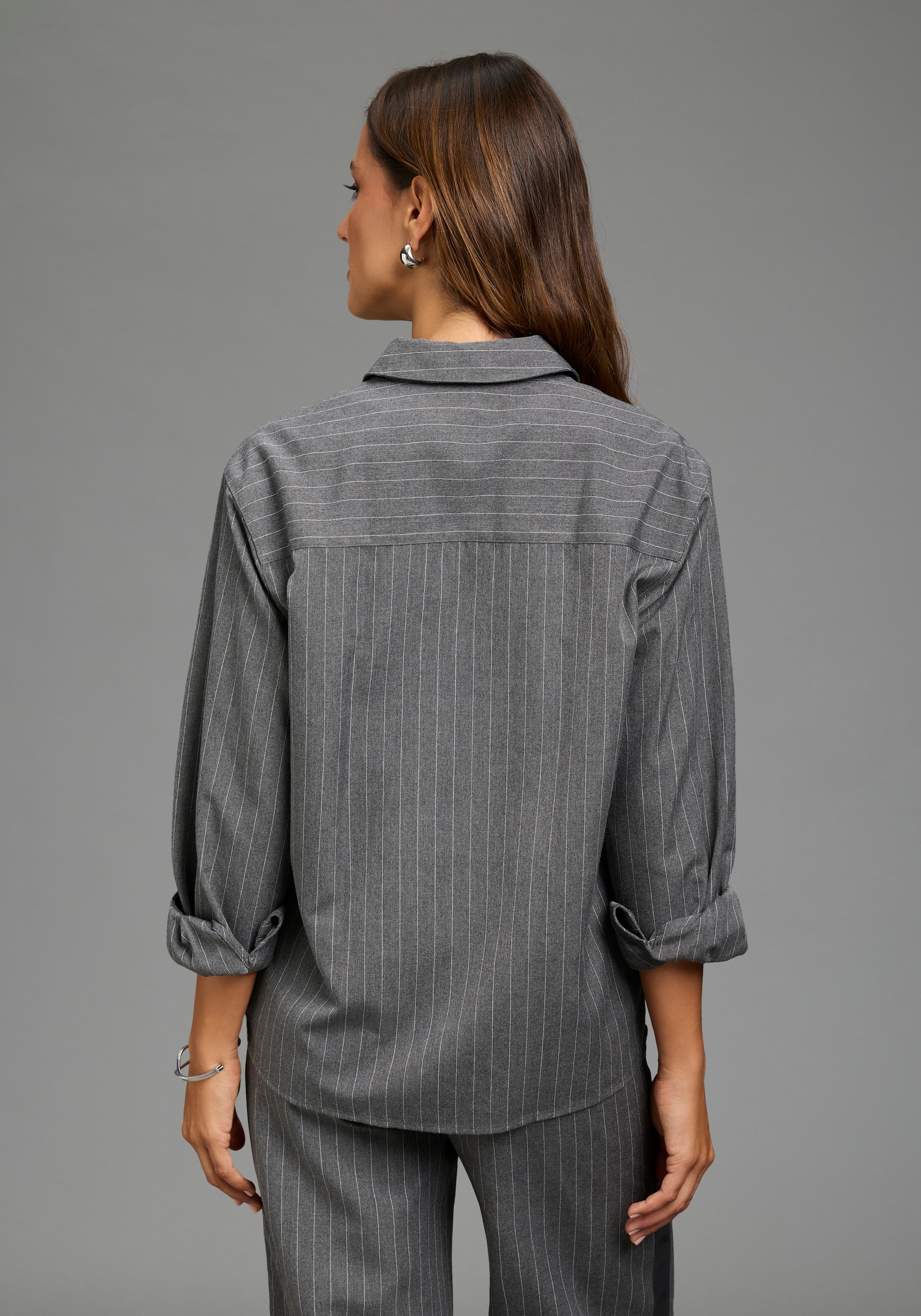 Laura Scott Klassische Bluse Langarm, figurumschmeichelnde Passform, hüftbedeckende Länge