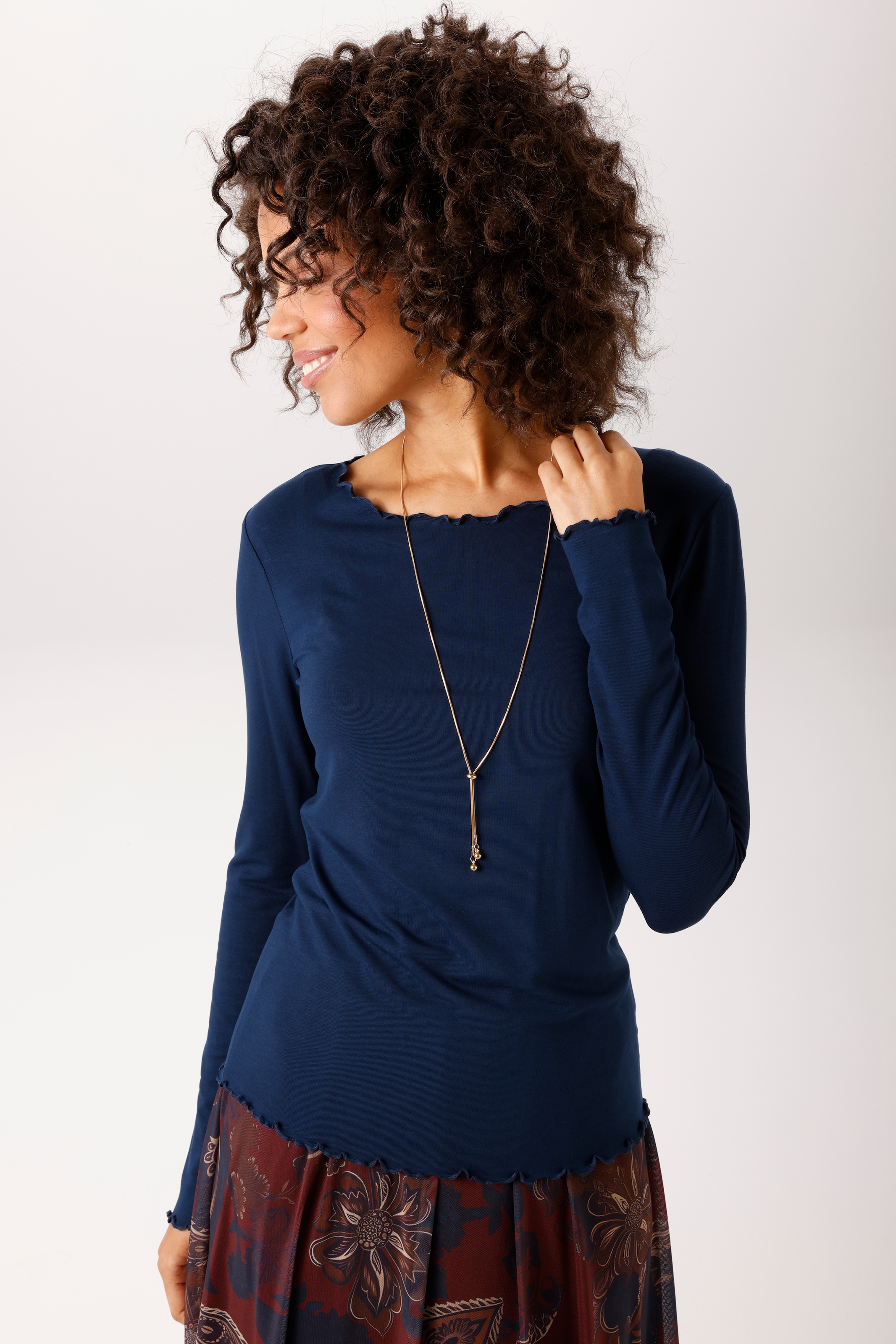 Aniston CASUAL T-shirt à manches longues avec finitions ondulées - NOUVELLE COLLECTION