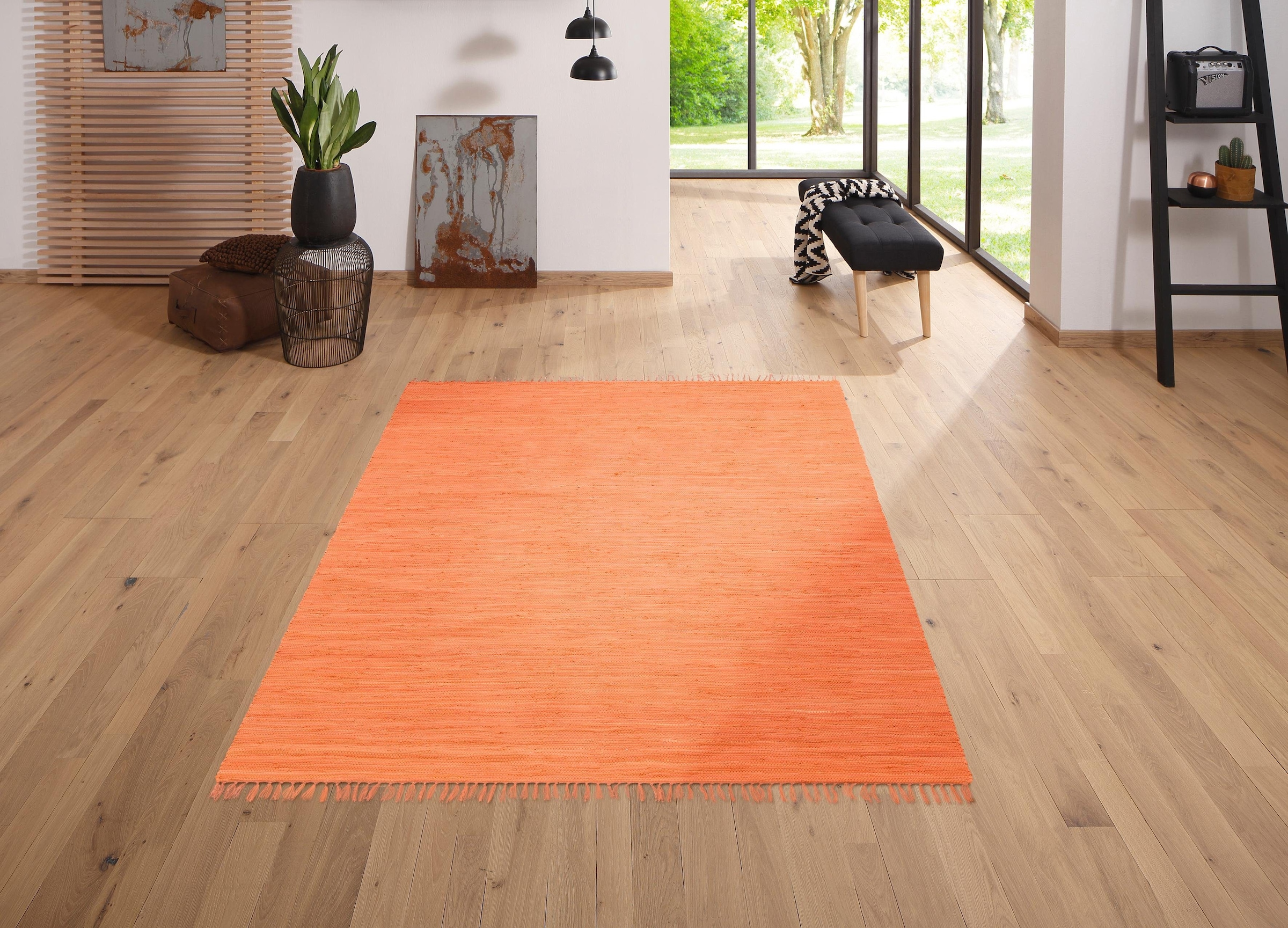 my home Tapis »Ares« Rectangulaire 5 mm Höhe Uni Farben, handgewebt, mit Fransen, reine Baumwolle, waschbar, Läufer