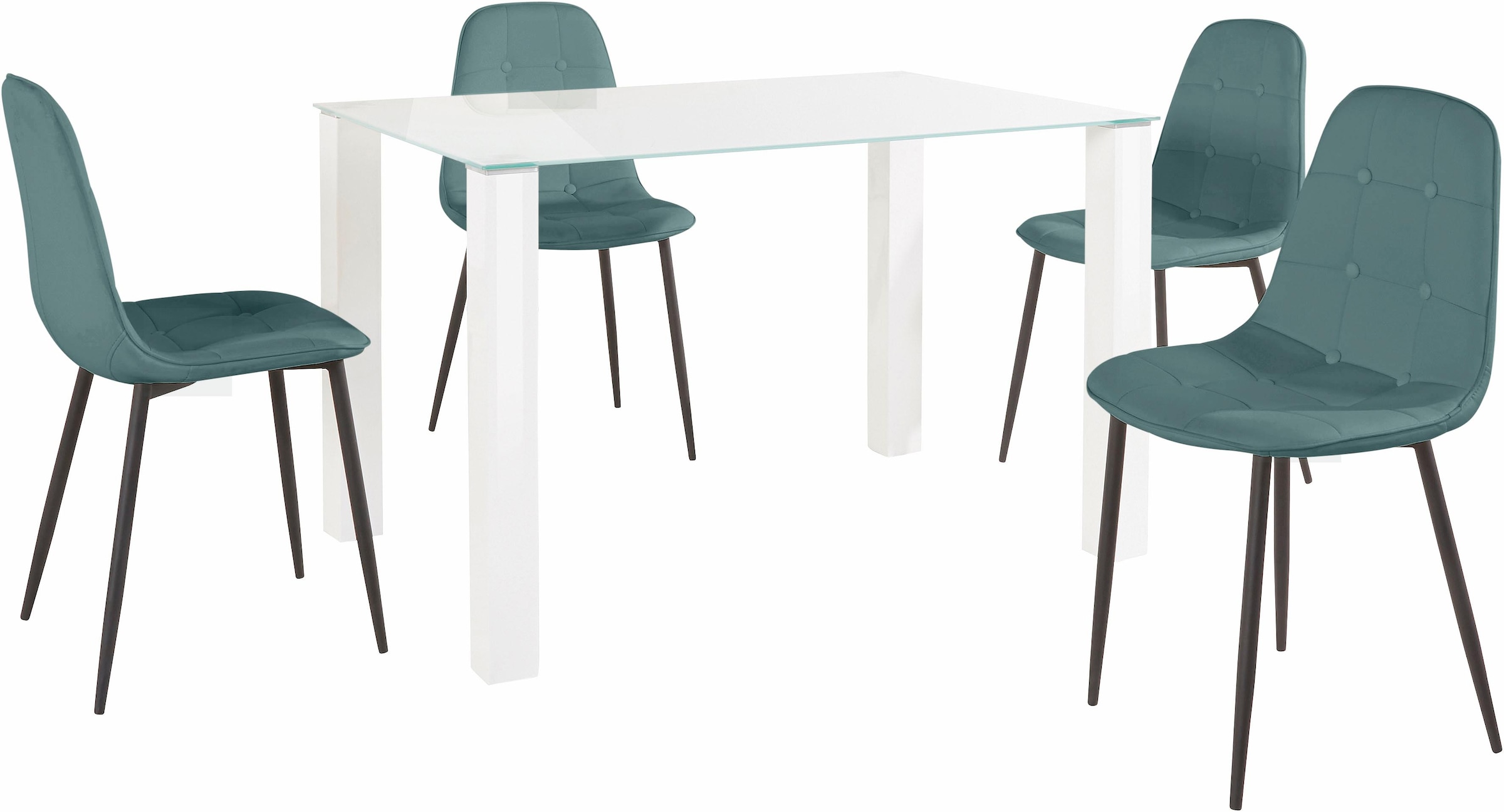 GOODproduct Ensemble de salle à manger Set, 5 cuis tlg. mit Glastisch, Breite 120 cm