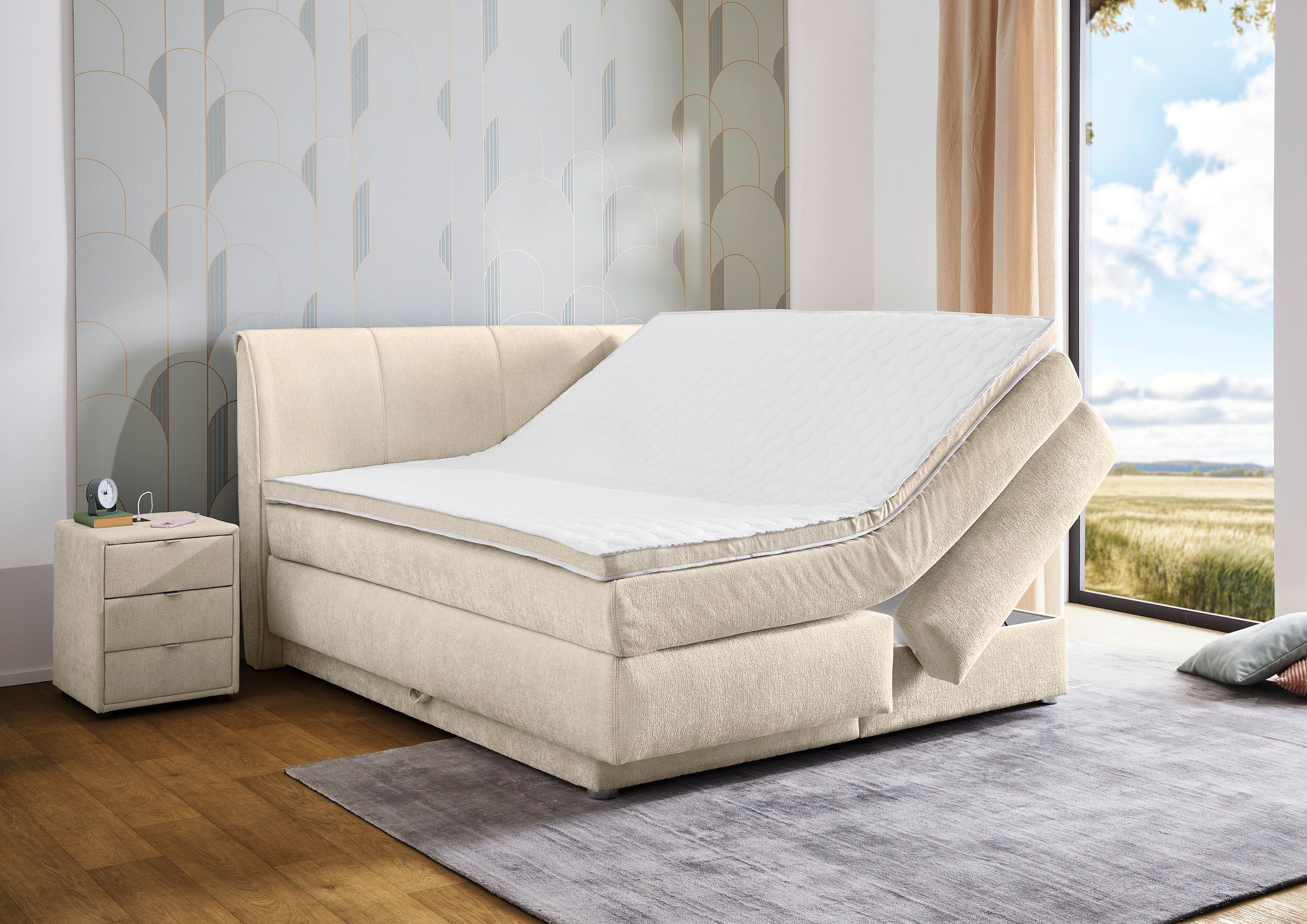 Jockenhöfer Gruppe Lit boxspring »Caren, Breite 180cm, mit grossem Bettkasten/Stauraum« matelas TTFK 7 zones, surmatelas KS, différentes fermetés au choix