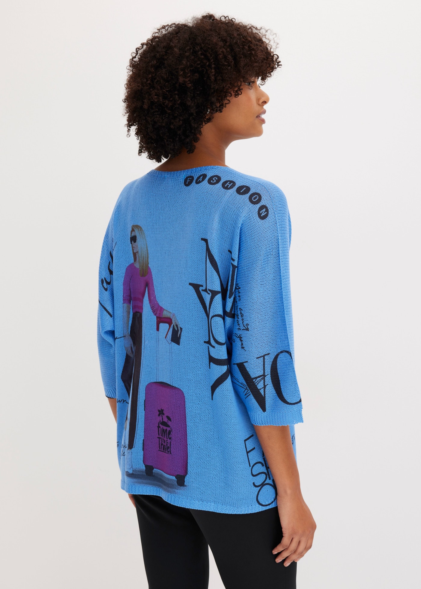 bonprix Strickpullover 3/4-Fledermausärmel, cooler Alloverprint, bequeme Passform