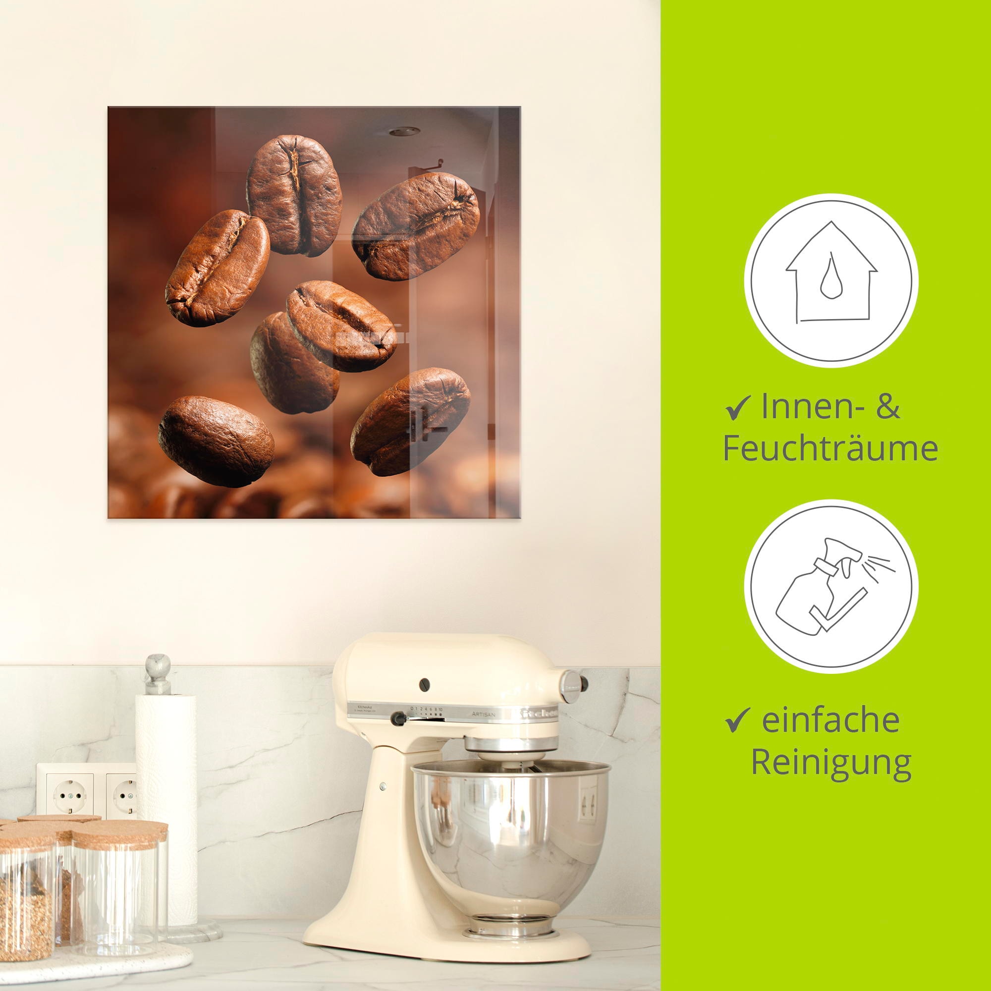 Artland Glasbild »Nahaufnahme von Kaffeebohnen« Getränke 1 Stk. tlg. in verschiedenen Grössen