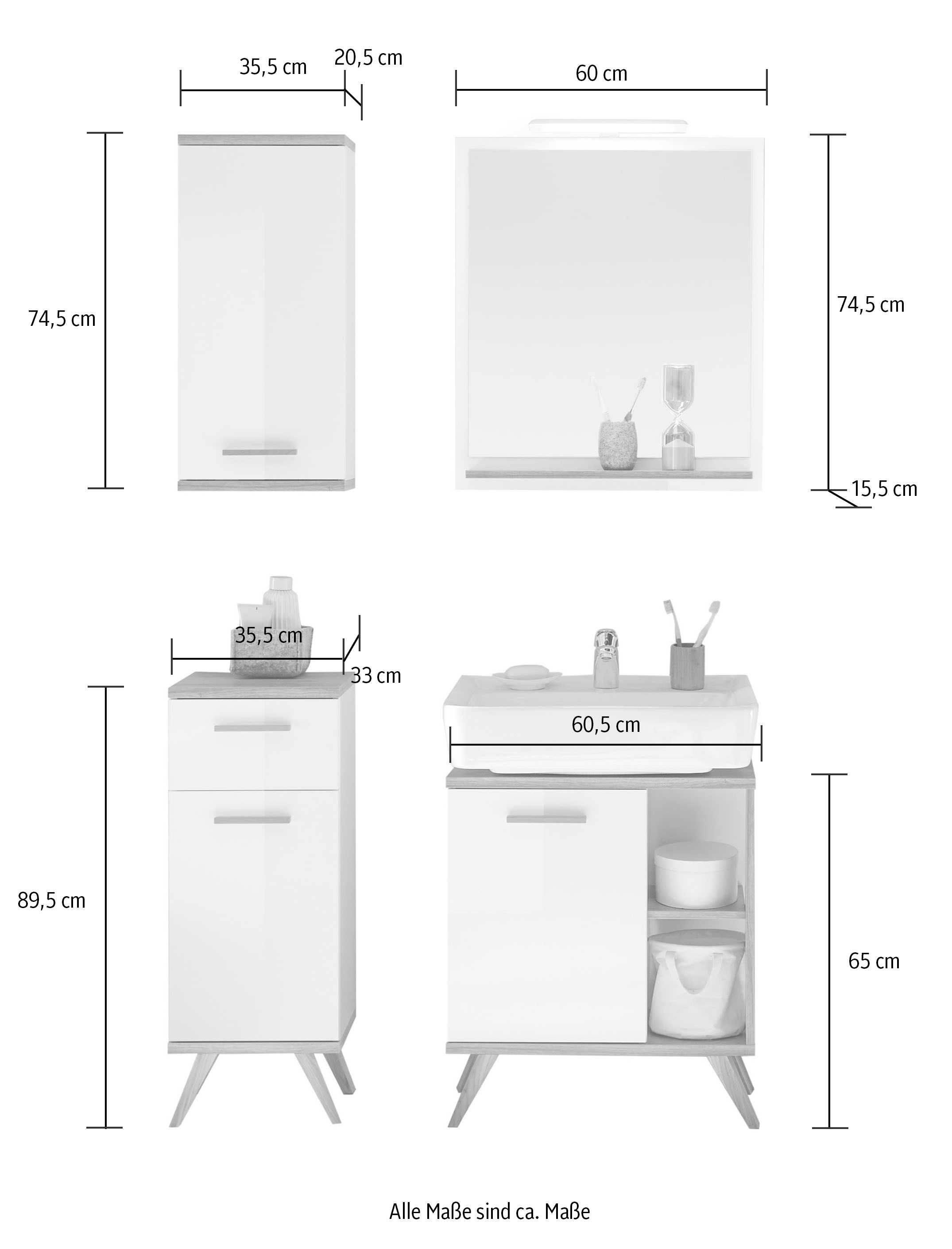 Saphir Ensemble de meubles de salle de bain »Quickset 4-teilig, Waschbeckenunterschrank mit LED-Spiegel« 5 cuis tlg.