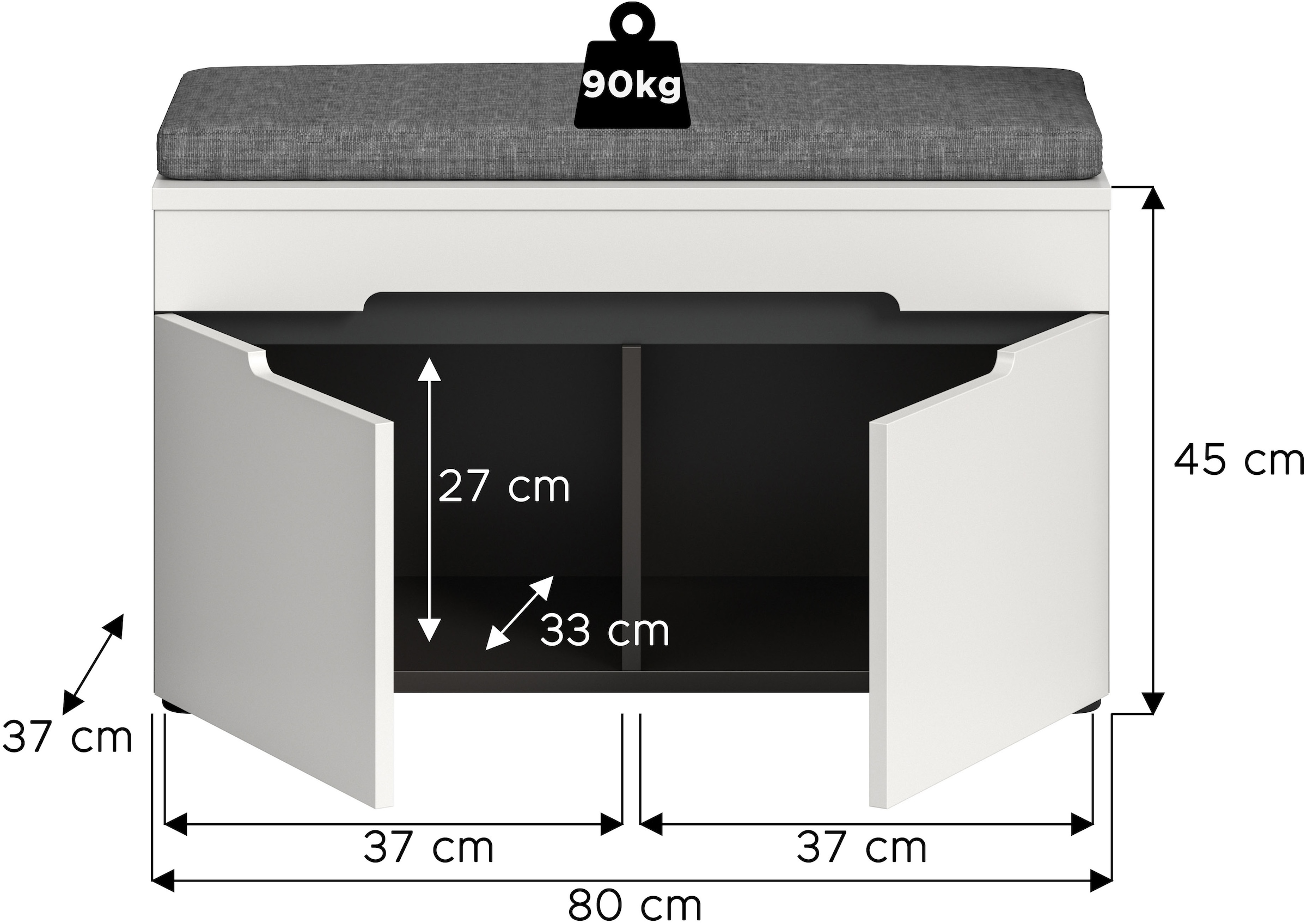 INOSIGN Banc »REHAT, TOPSELLER!, Breite 80cm, 2 Türen, 2 Fächer inkl. Sitzkissen« in verschiedenen Farben erhältlich, 2 cuis tlg. Garderobenbank, Flurbank, Dielenbank, Bank mit Stauraum, Bank
