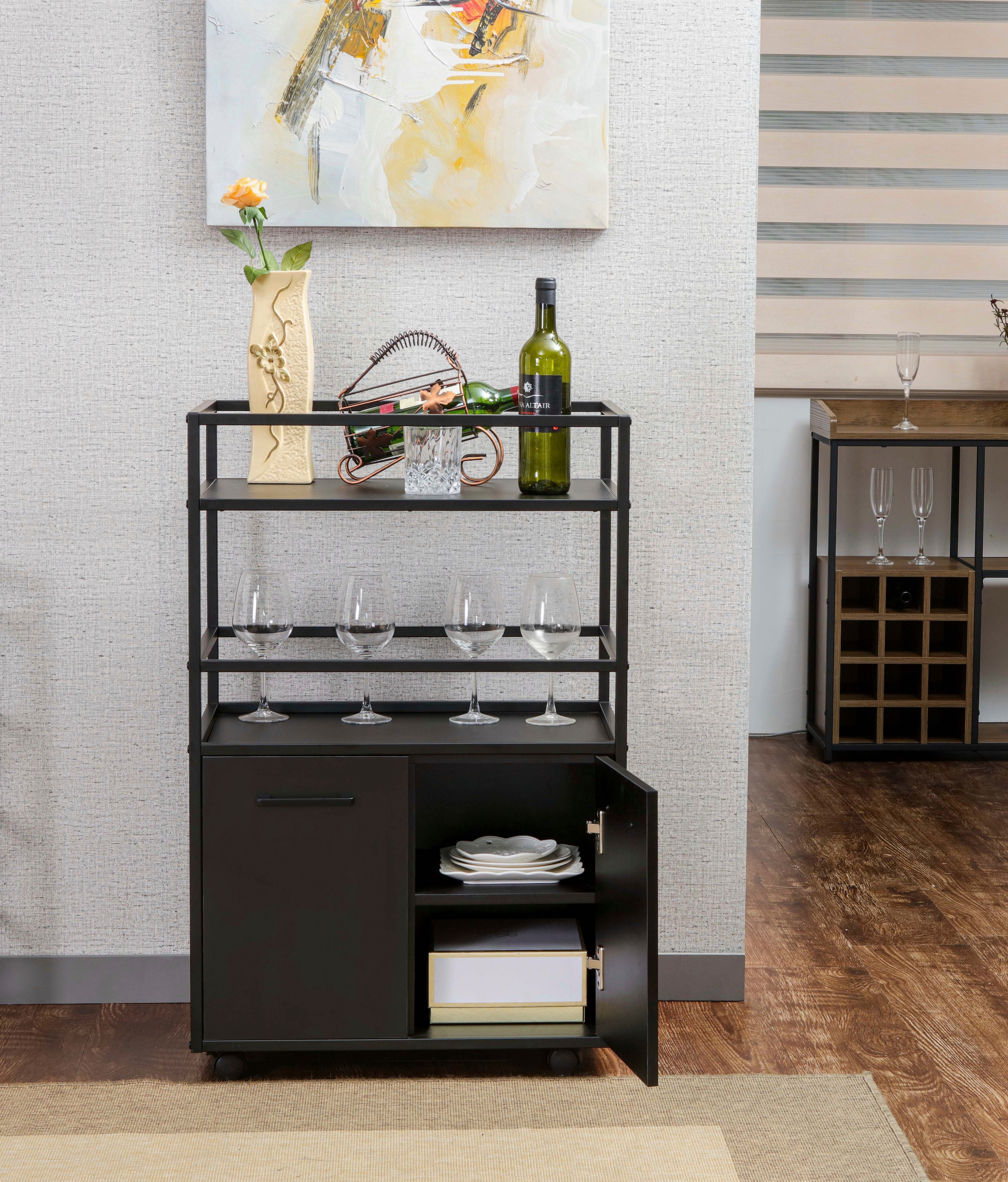 Home affaire Armoire de bar »Perth« 1 cuis tlg. Bar avec 2 portes & compartiment ouvert - (L/P/H) 60/40/94 cm