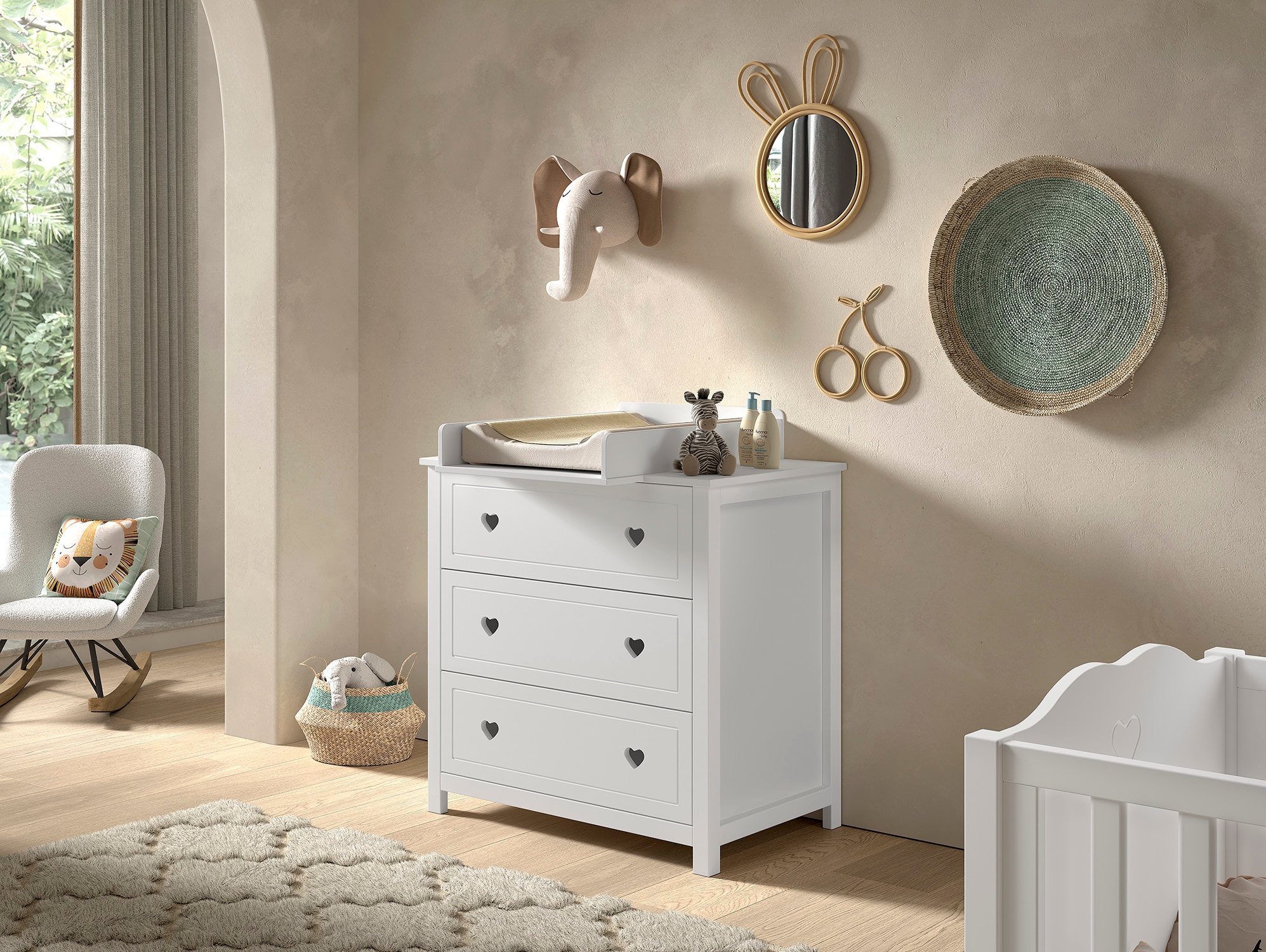 Vipack Commode »Amori mit 3 geräumigen Schubladen, hier haben Sie alles griffbereit« 2 cuis tlg. incl. plan à langer en pin massif, commode en MDF laqué blanc