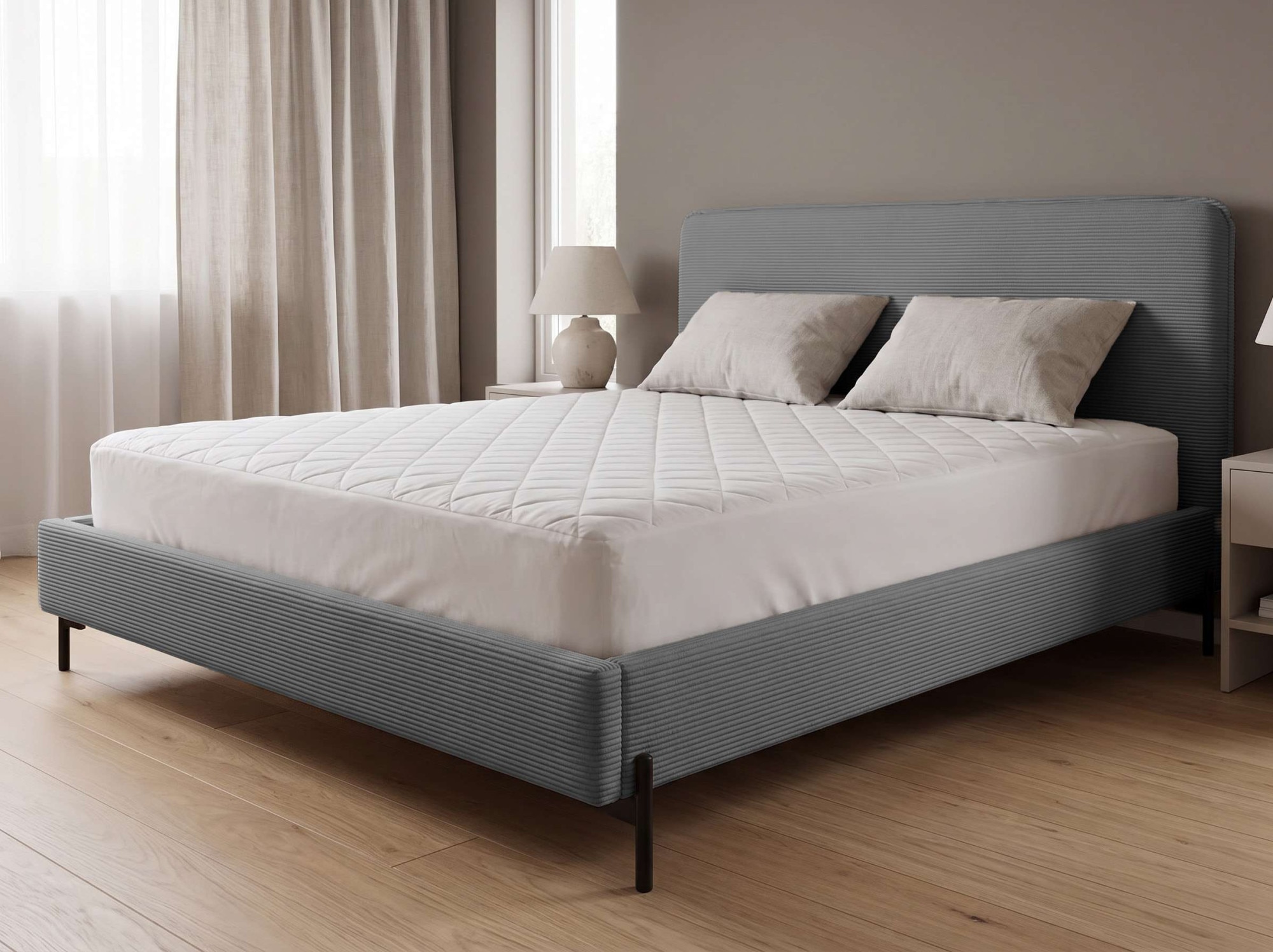 Home affaire Lit rembourré »LAVOISIER Bettgestell mit Lattenrost, Breite 140/160/180/200 cm, Cord« lit à cadre avec tête de lit, sans matelas ni surmatelas