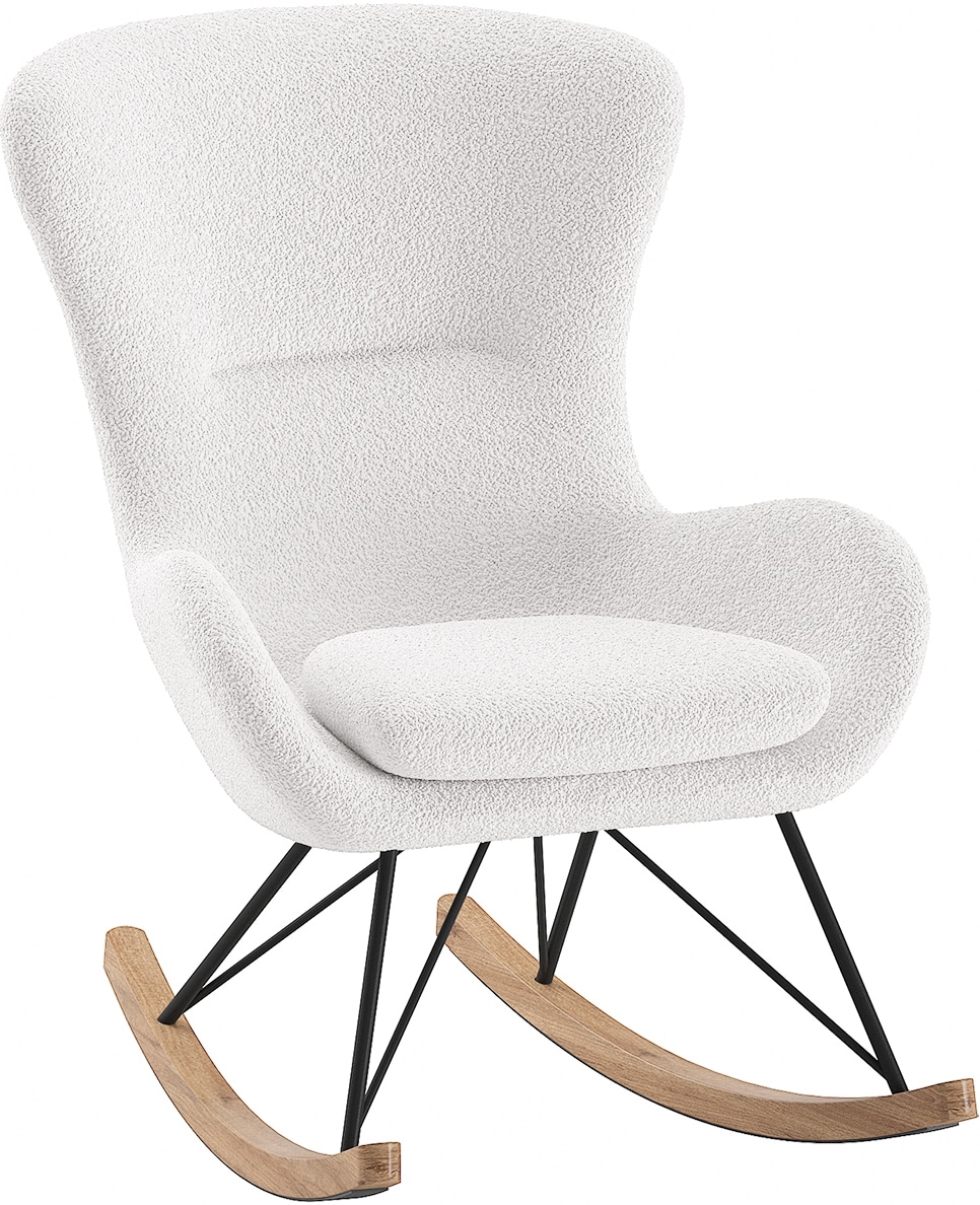 Vipack Fauteuil à bascule »Rocky, super bequemer Schaukelstuhl, runde zeitlose Formgebung« L/H/P env. 76x101x110 cm, patins bois massif avec protection sol,  coque d’assise rembourrée en tissu bouclé duveteux, au choix 2 couleurs