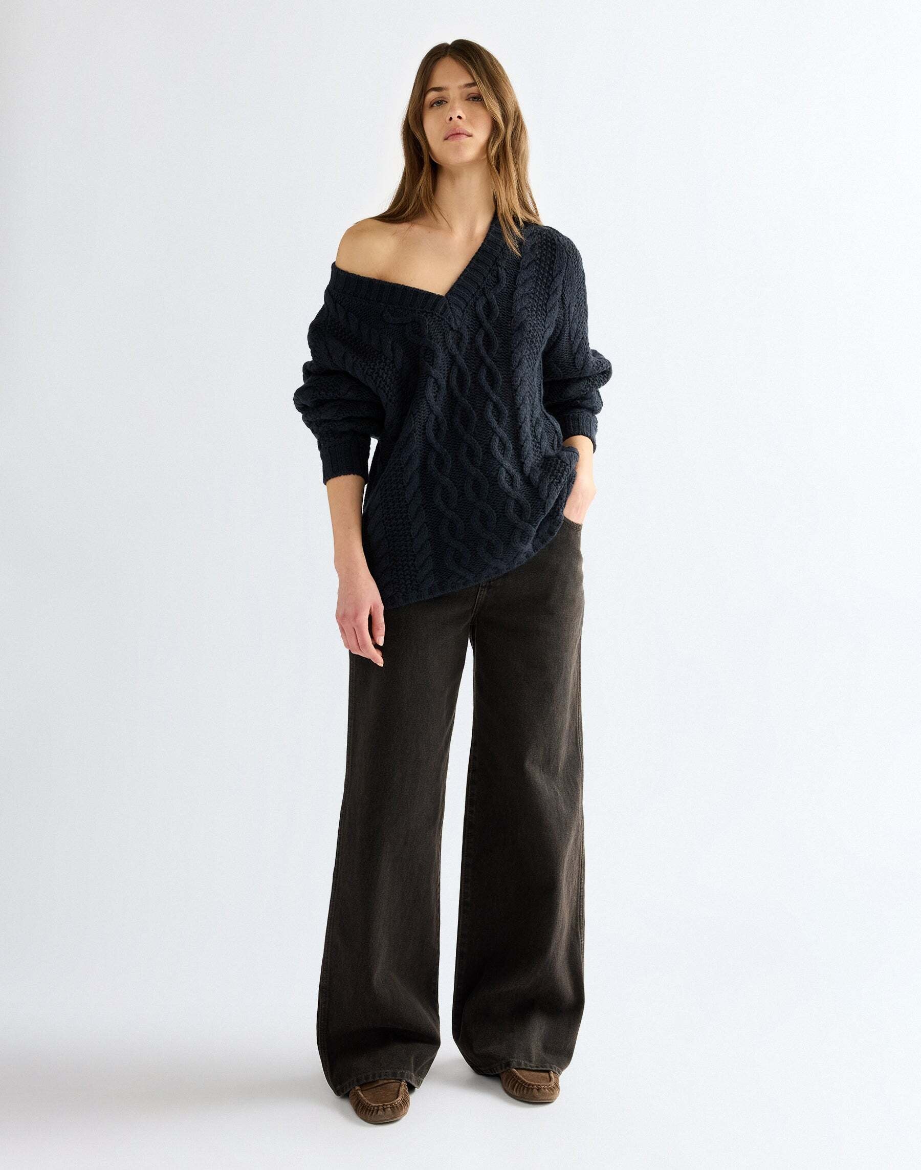 Wrangler Pull en tricot »WRANGLER Pullover V Neck Cable Knit«