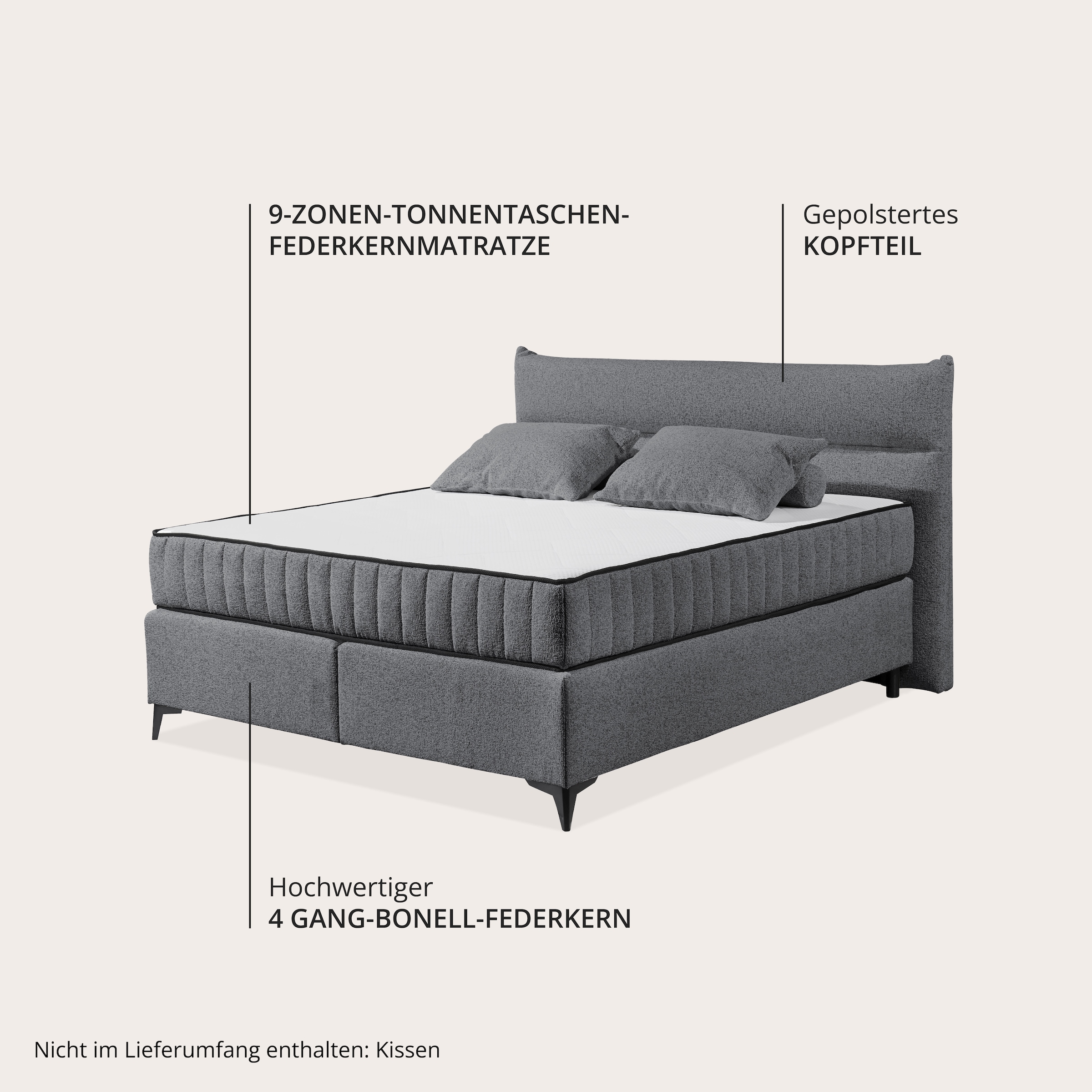 ED EXCITING DESIGN Lit boxspring »Vlieland« Premium 9-Zonen-Tonnentaschenfederkern Duo-Matratze mit Kokosmatte