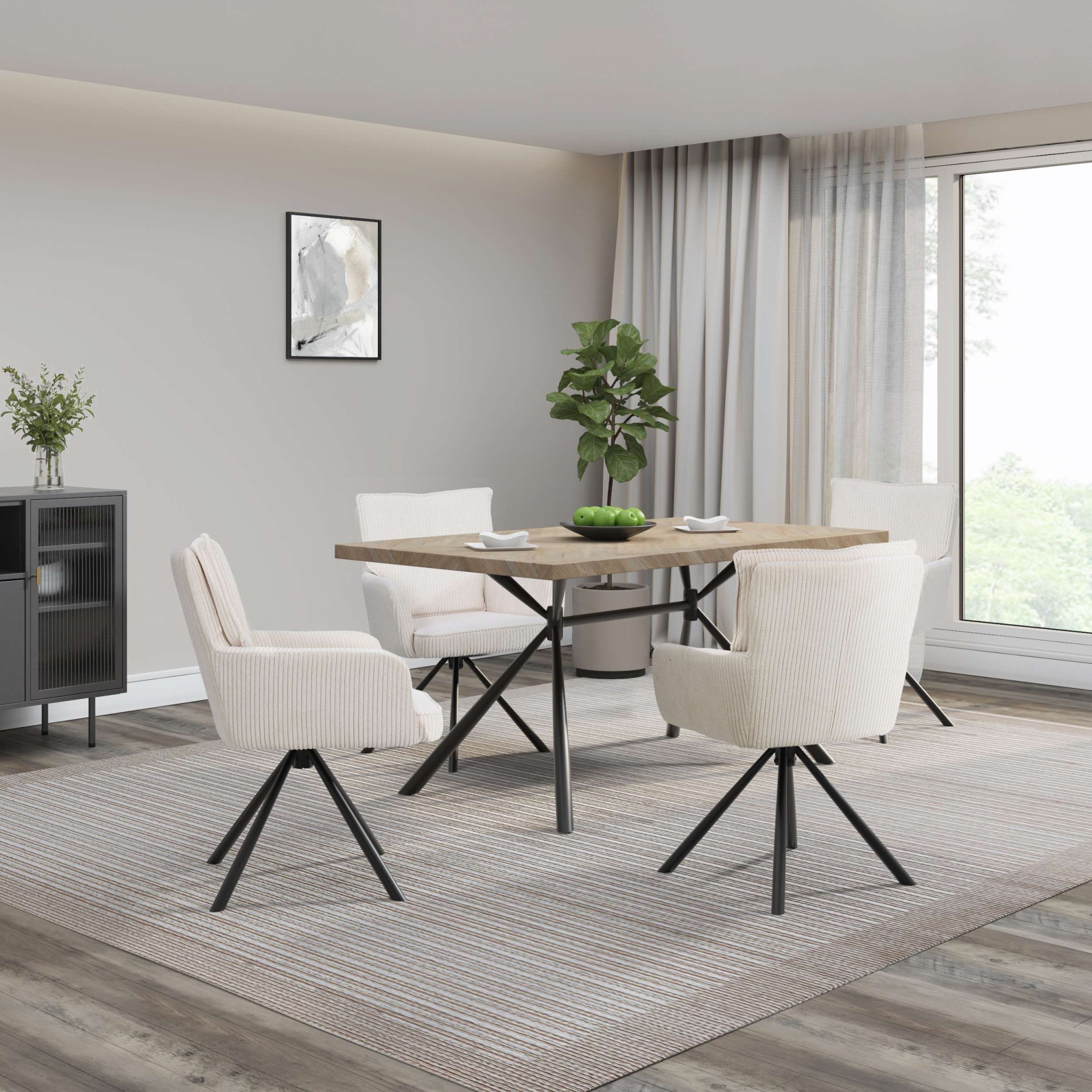 GOODproduct Table de salle à manger »Larchant« Tischplatte in Fischgrätoptik, schwarze Metallbeine, Höhe 76 cm