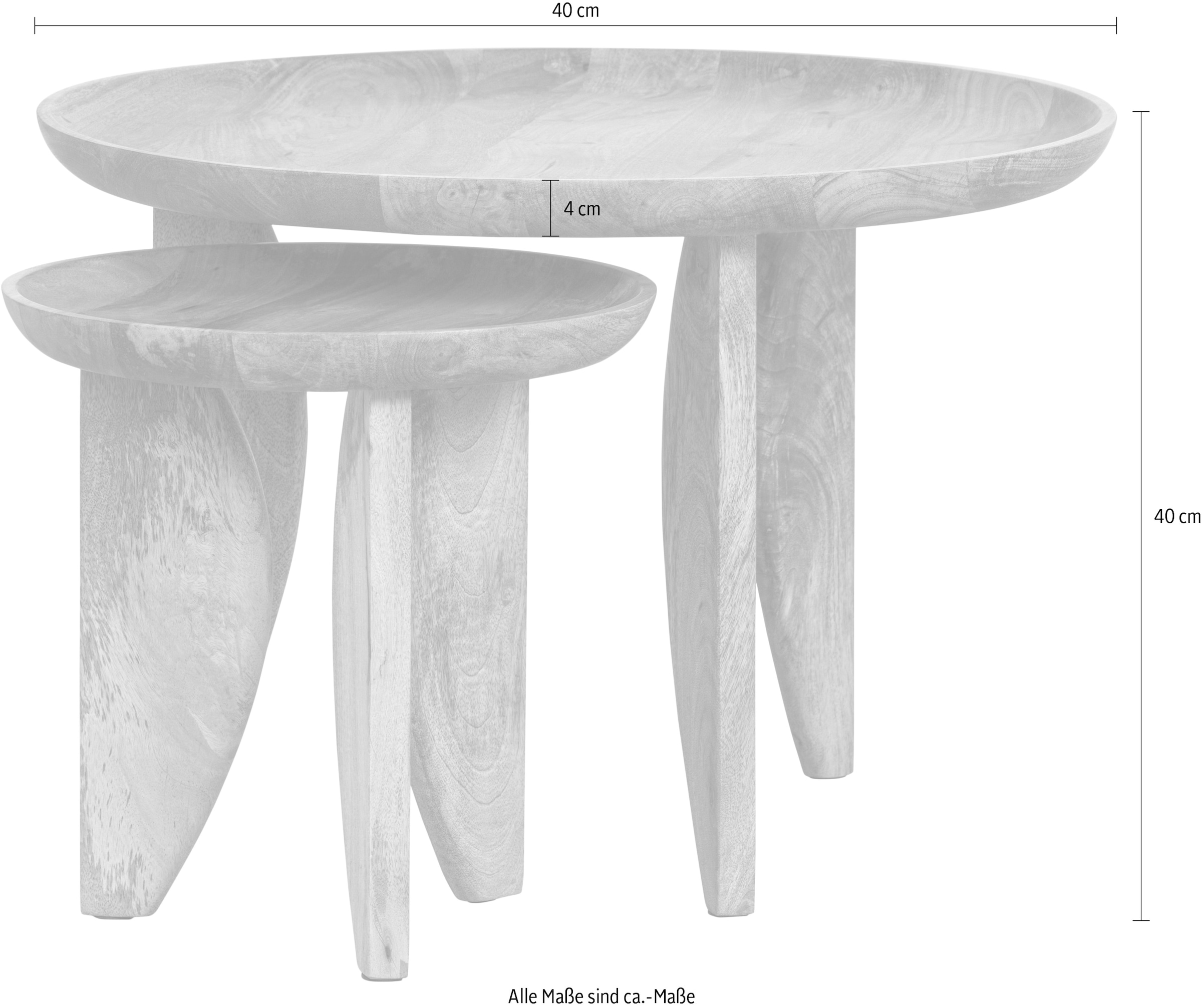 WOOOD Table d'appoint »High Heels Beistelltisch aus Mangoholz Ø40x40 / Ø70x47 cm« Ensemble, 2 cuis tlg. lot de 2, bords arrondis, épaisseur de la plaque 4–5 cm, rétrécissement de 2 cm chacun