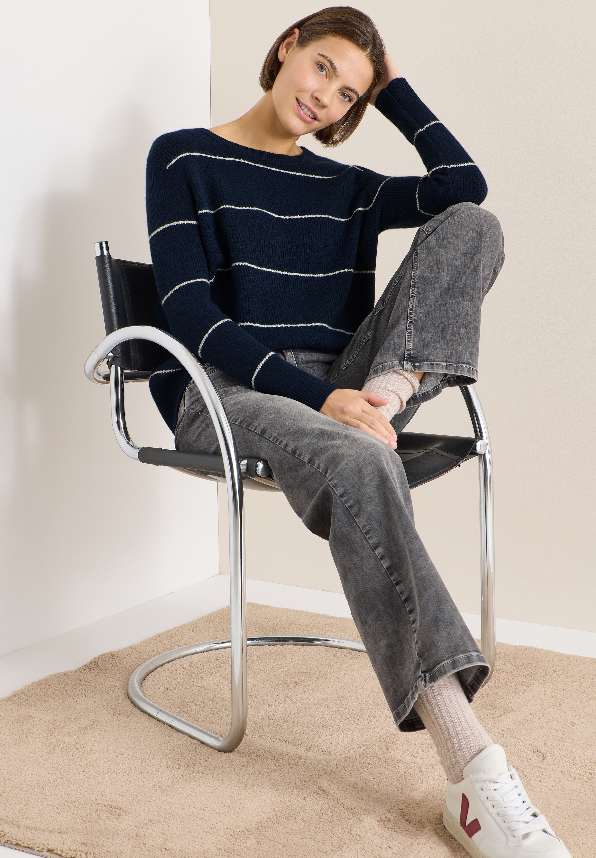 Cecil Rundhalspullover Pflegeleichter Materialmix