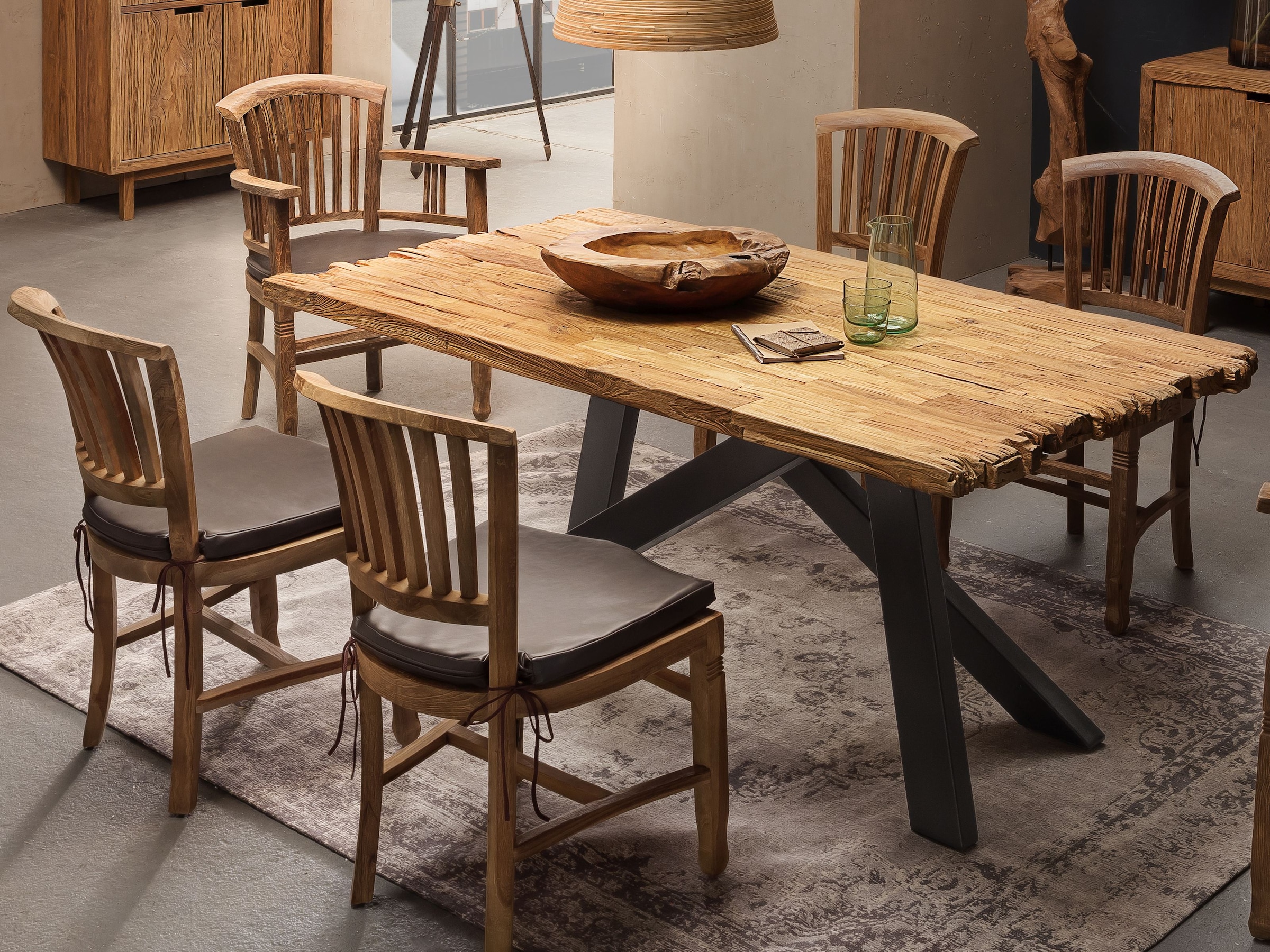 SIT Plateau de table »Tivoli aus recyceltem Teakholz mit rustikaler Bruchkante« 1 cuis tlg. Plateau de table épais de 50 mm avec bord marqué irrégulier