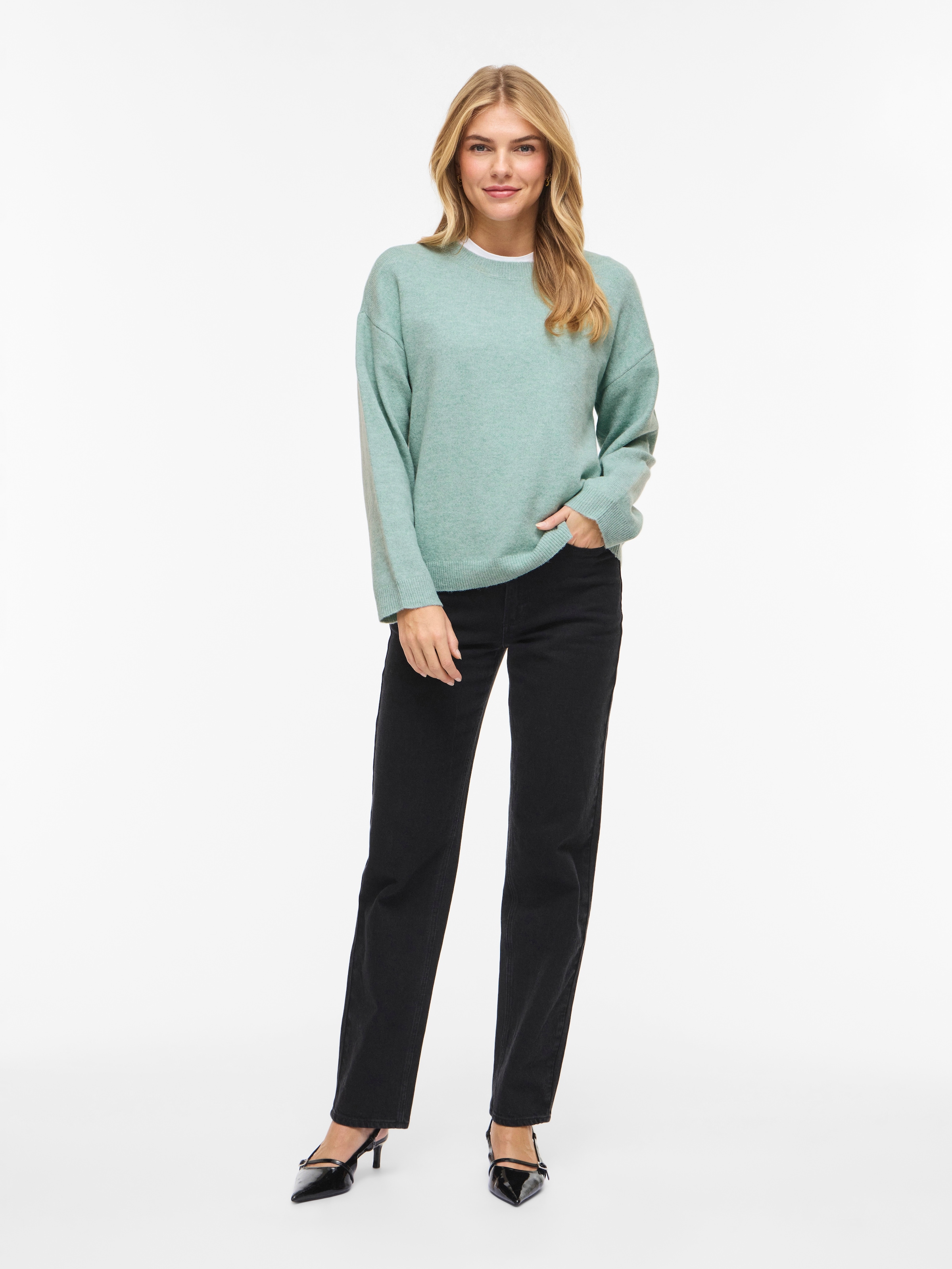 Vila Strickpullover »VILIGA L/S O-NECK KNIT TOP - NOOS« Materialmix, relaxed fit