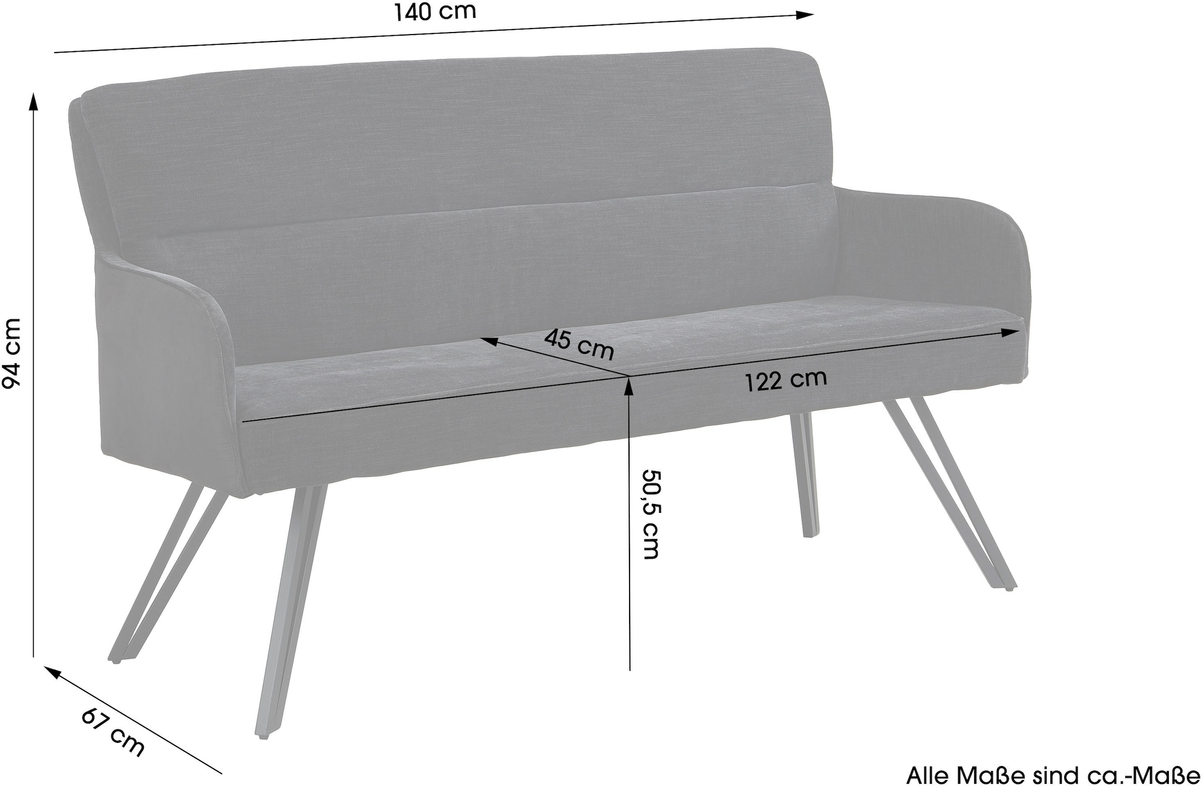 byLIVING Banc »Tino« 1 cuis tlg. mit Federkernpolsterung in 140 oder 160cm, hochwertige Polsterbezüge