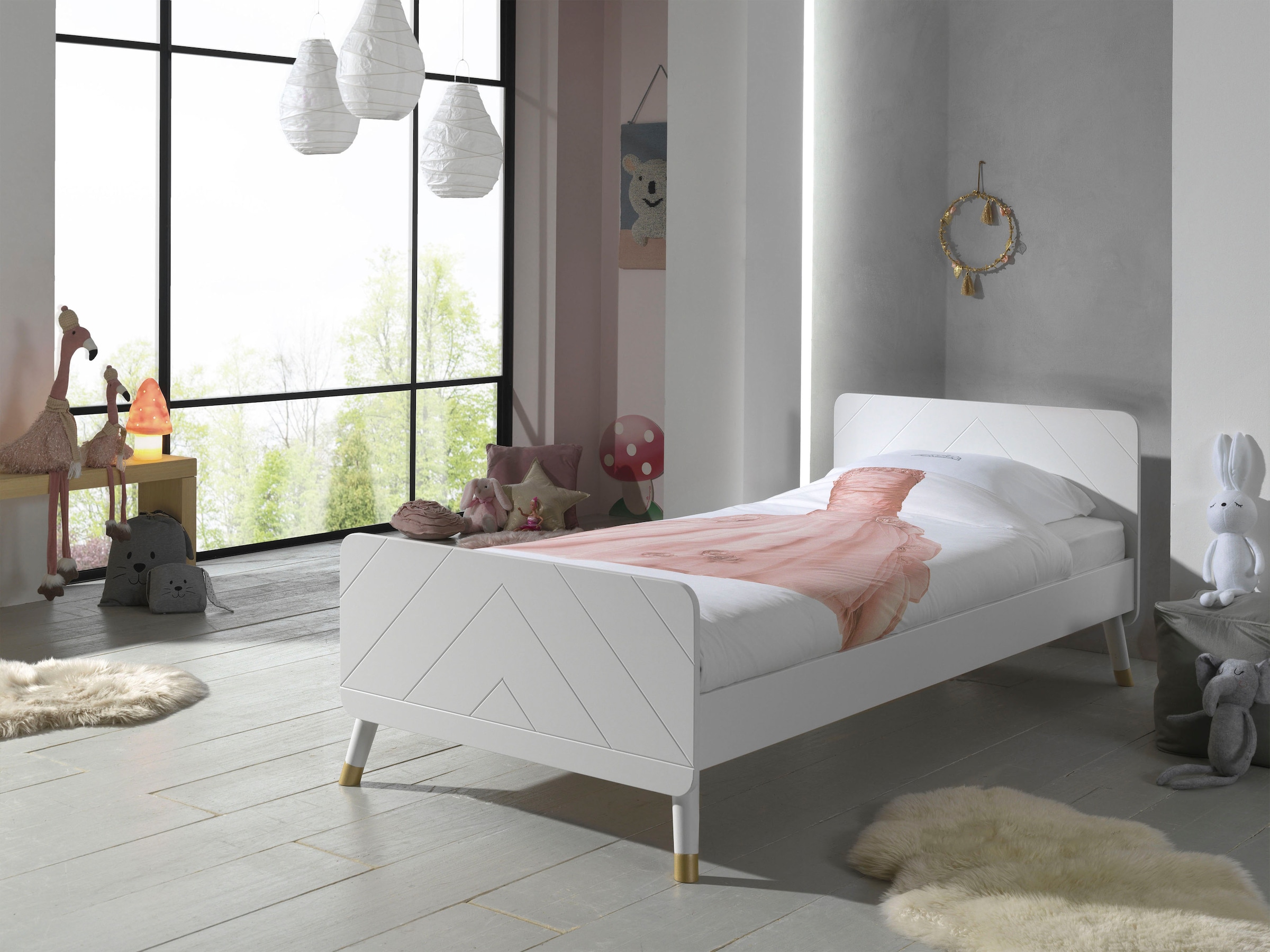 Vipack Jugendbett »Billy, Einzelbett 90/200, inkl. Rolllattenrost, modernes Design« B/H/T ca. 203,6x73,5x95cm, Profil-Optik in Kopf- und Fussteil,  universell einsetzbar, verschiedene Farben zur Wahl