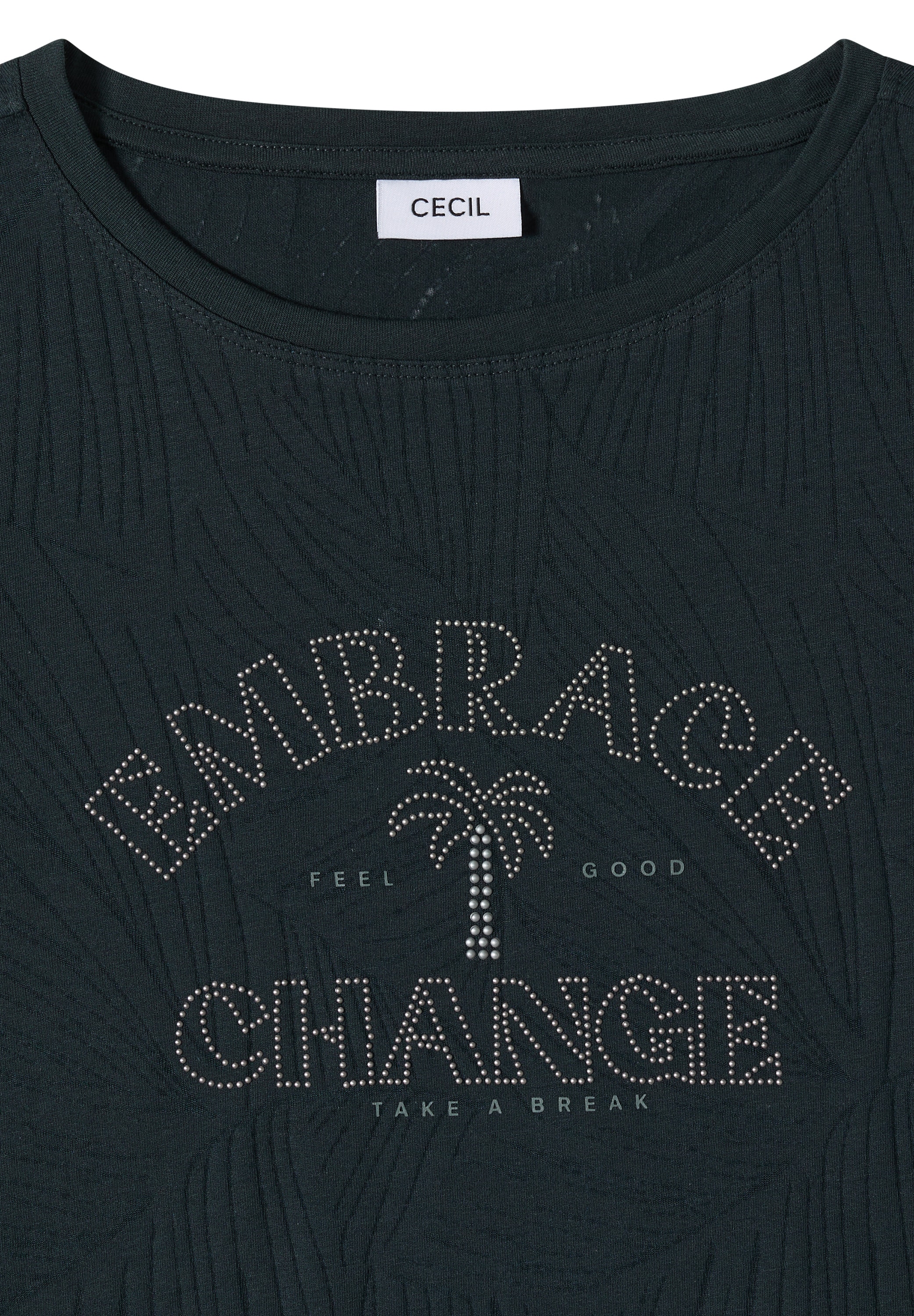 Cecil Shirt à col rond t-shirt d'été en look burnout avec texte
