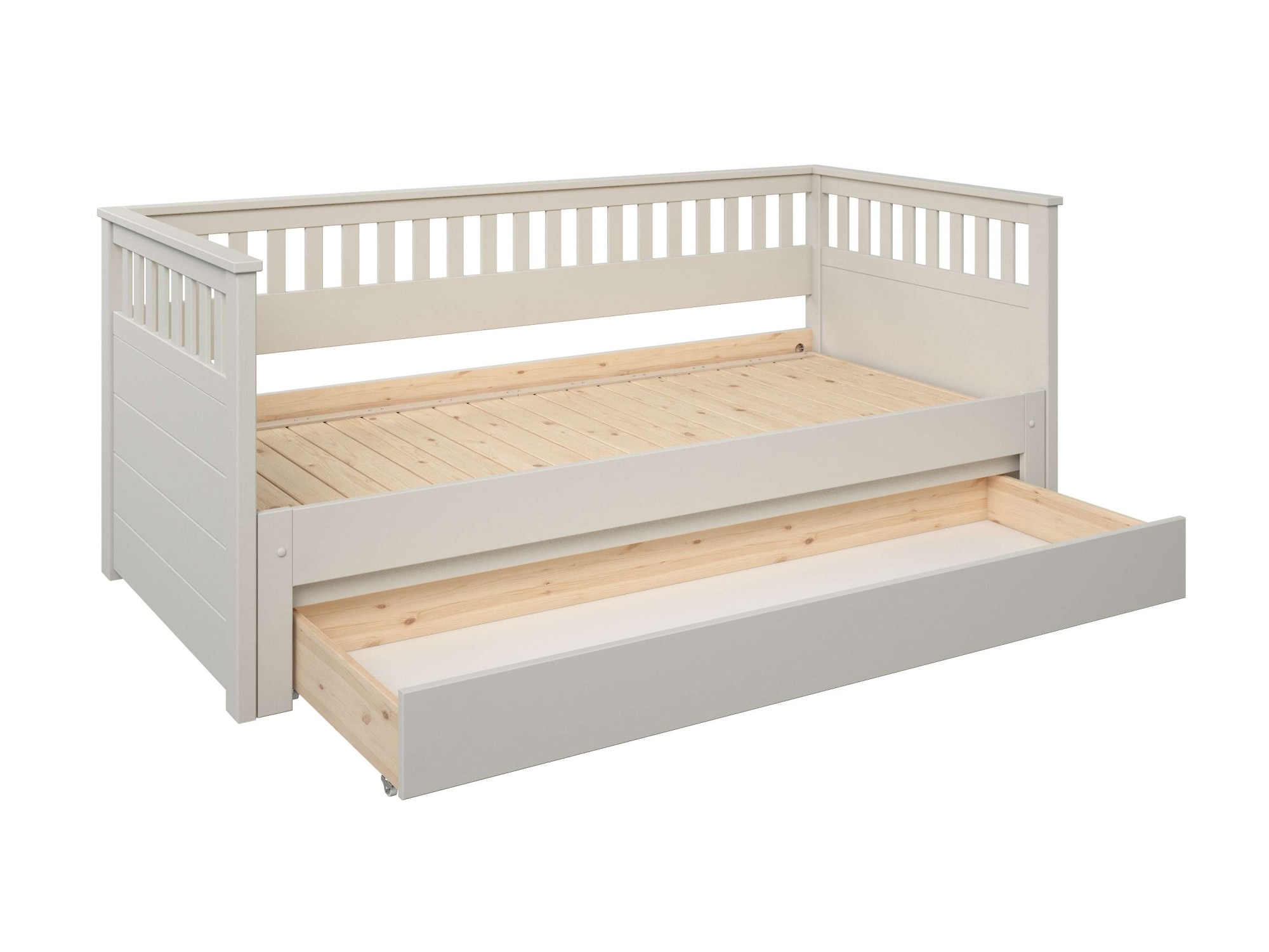 GOODproduct Lit de jour »Morrick, ausziehbar, 2 Schlafplätze + Schublade, Cashmere Beige« en pin massif et MDF, comprenant coffre de lit et sommiers à lattes,