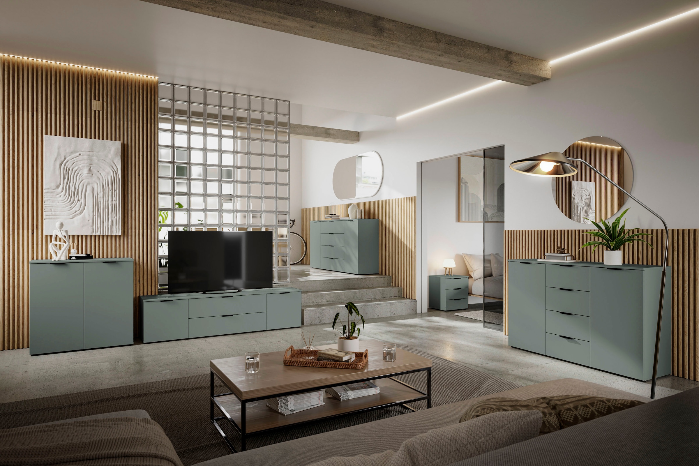 HBZ Sideboard »Linz Kommode, BxHxT 180x90x40cm« 1 cuis tlg. Breite 180cm,Lip-Griff, Melaminbeschichtung