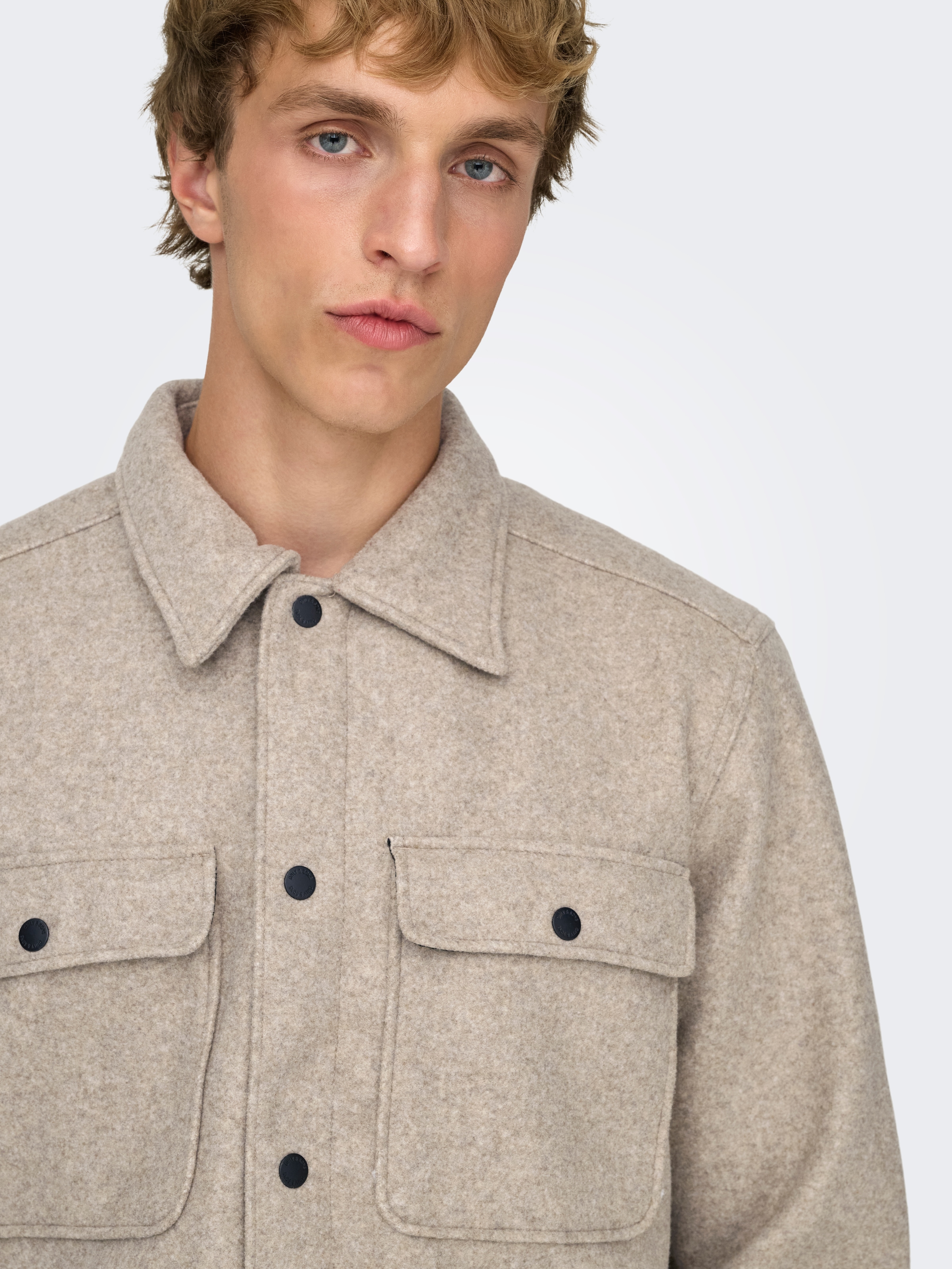 ONLY & SONS Chemise à manches longues »ONSASH OVR WOOLEN LOOK PKT LS SHIRT NOOS« fibre synthétique, coupe régulière