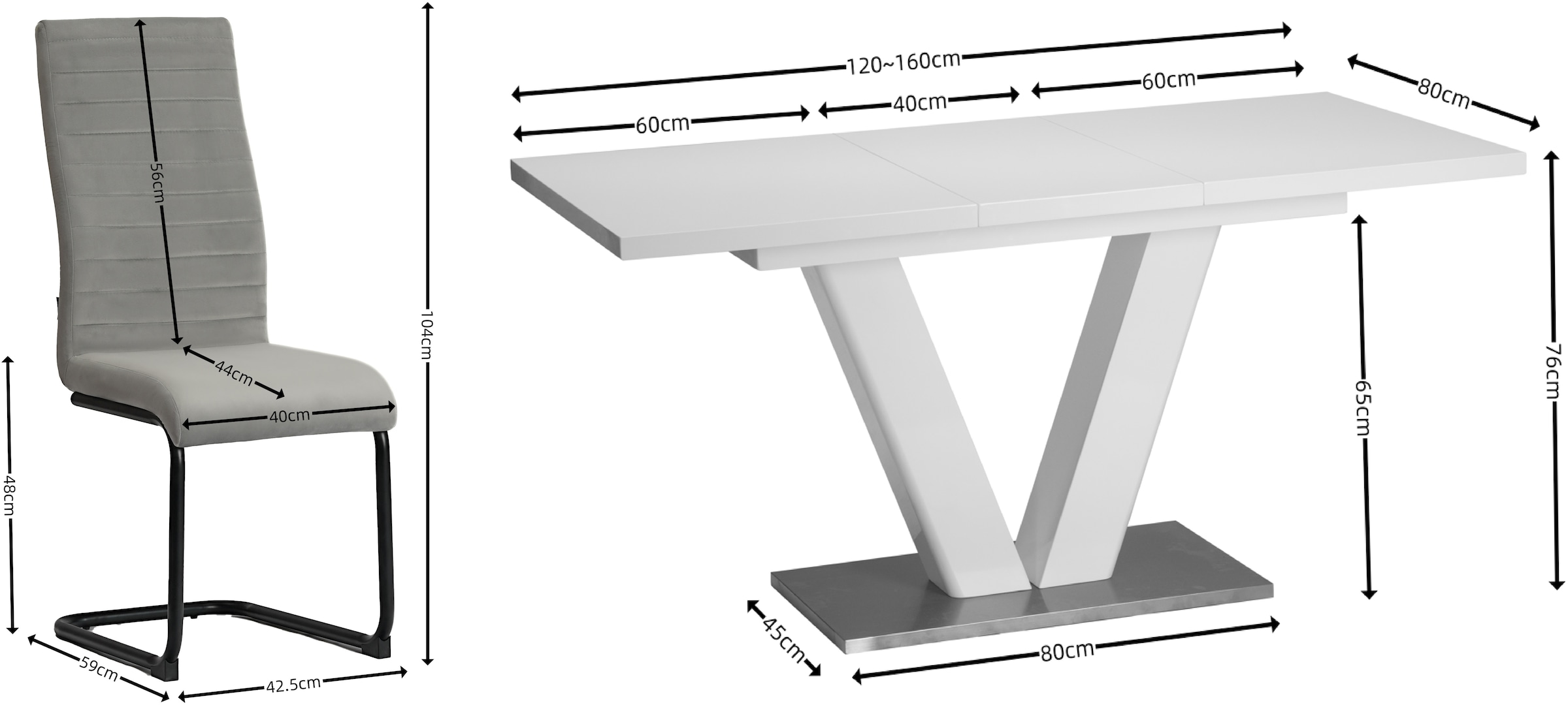 GOODproduct Essgruppe »Elbach, TOPSELLER!, OTTOs Choice« Set, 5 Stk. tlg. ausziehbar 120-160 cm, Hochglanz, Tischgruppe Freischwinger