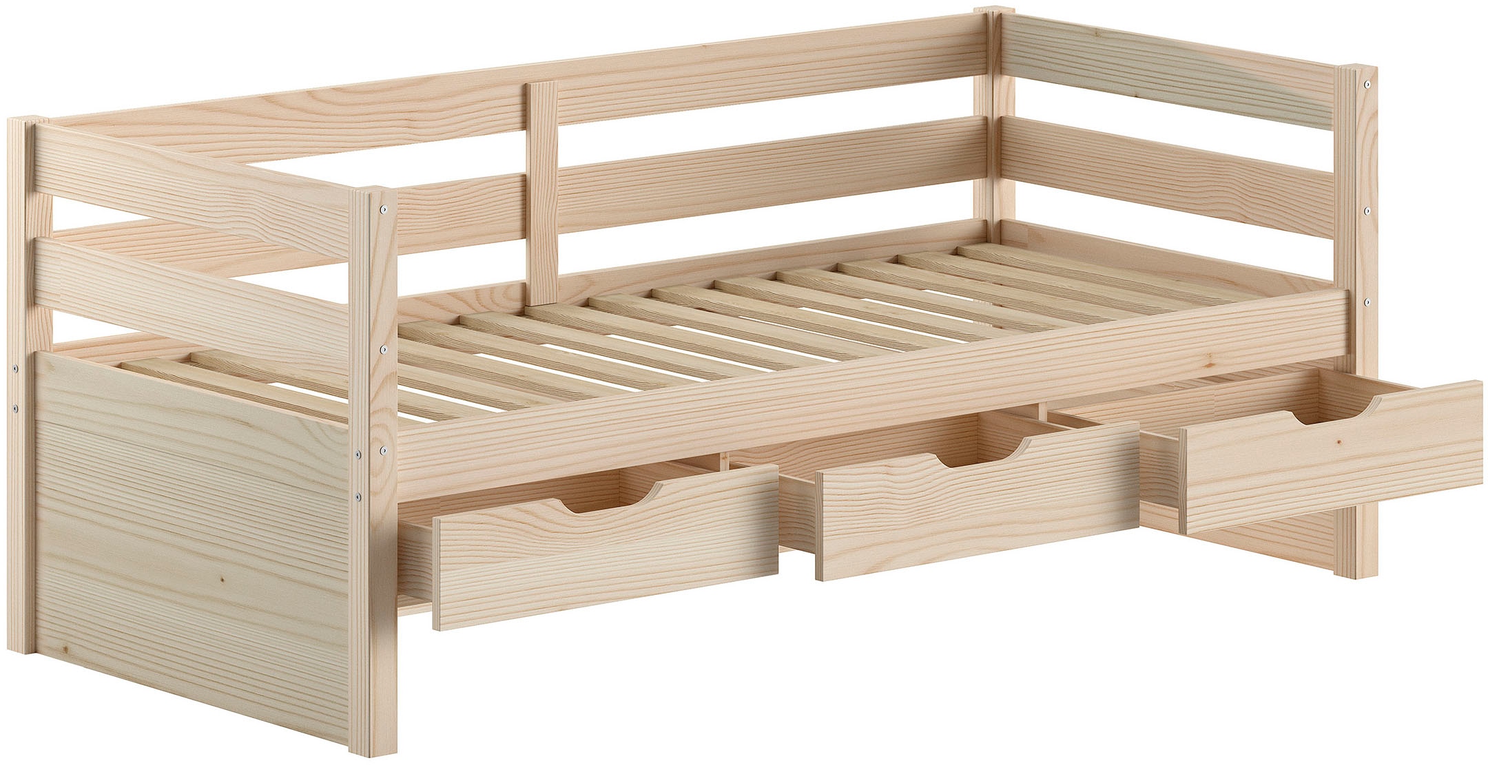 Vipack Funktionsbett »Margrit, mit 3 Schubladen, zeitloses Design universell einsetzbar« Liegefläche 90 x 200 cm, inkl. Rolllattenrost und seitlichem Umbau,  stabiles Massivholzbett, wahlweise in 2 Farben erhältlich
