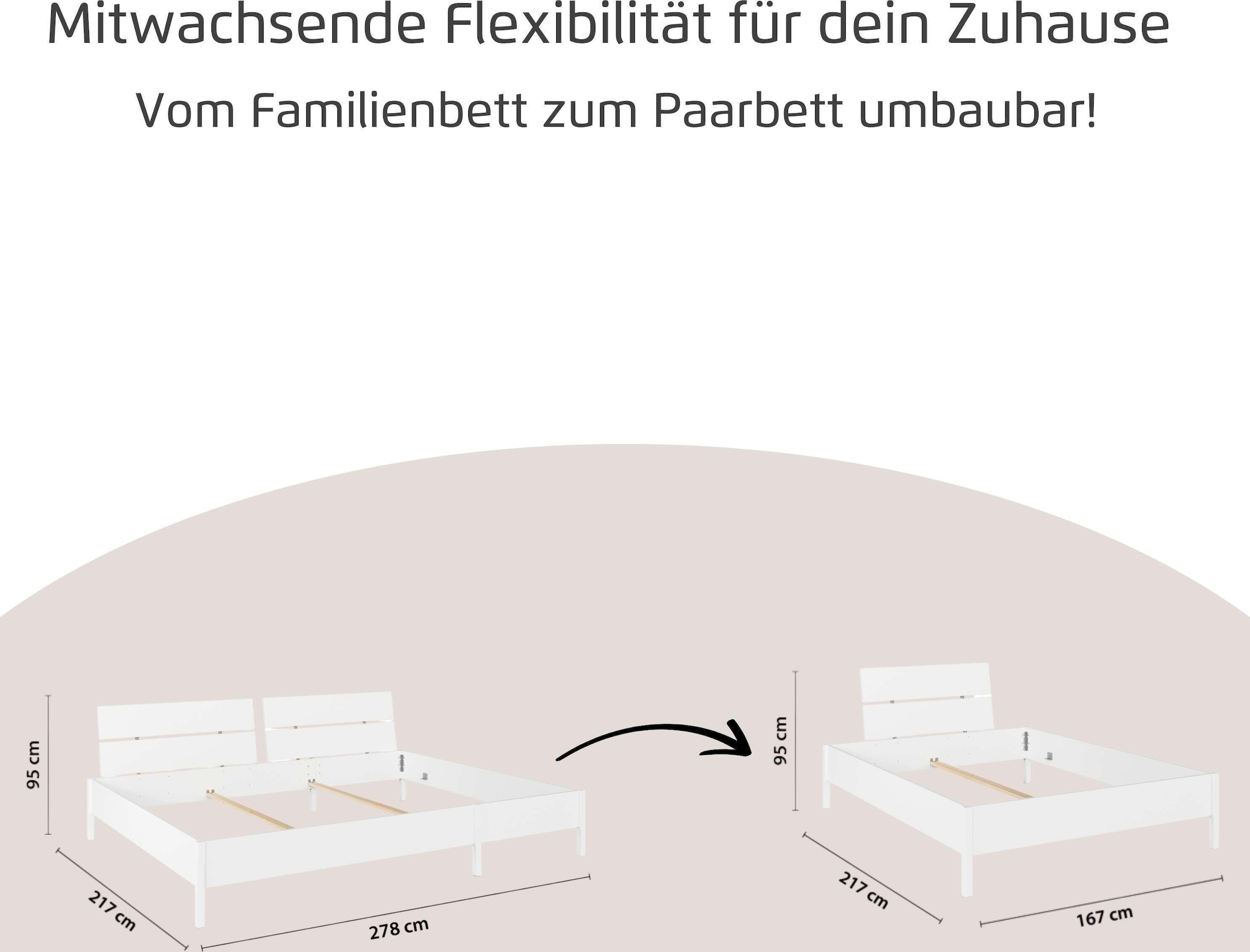 rauch Lit »Familienbett XXL Familiengrösse Ehebett Doppelbett umbaubar« Possibilité flexible de transformation en lits simples,  240x200 cm et 270x200 cm - avec ou sans tête de lit MADE IN GERMANY