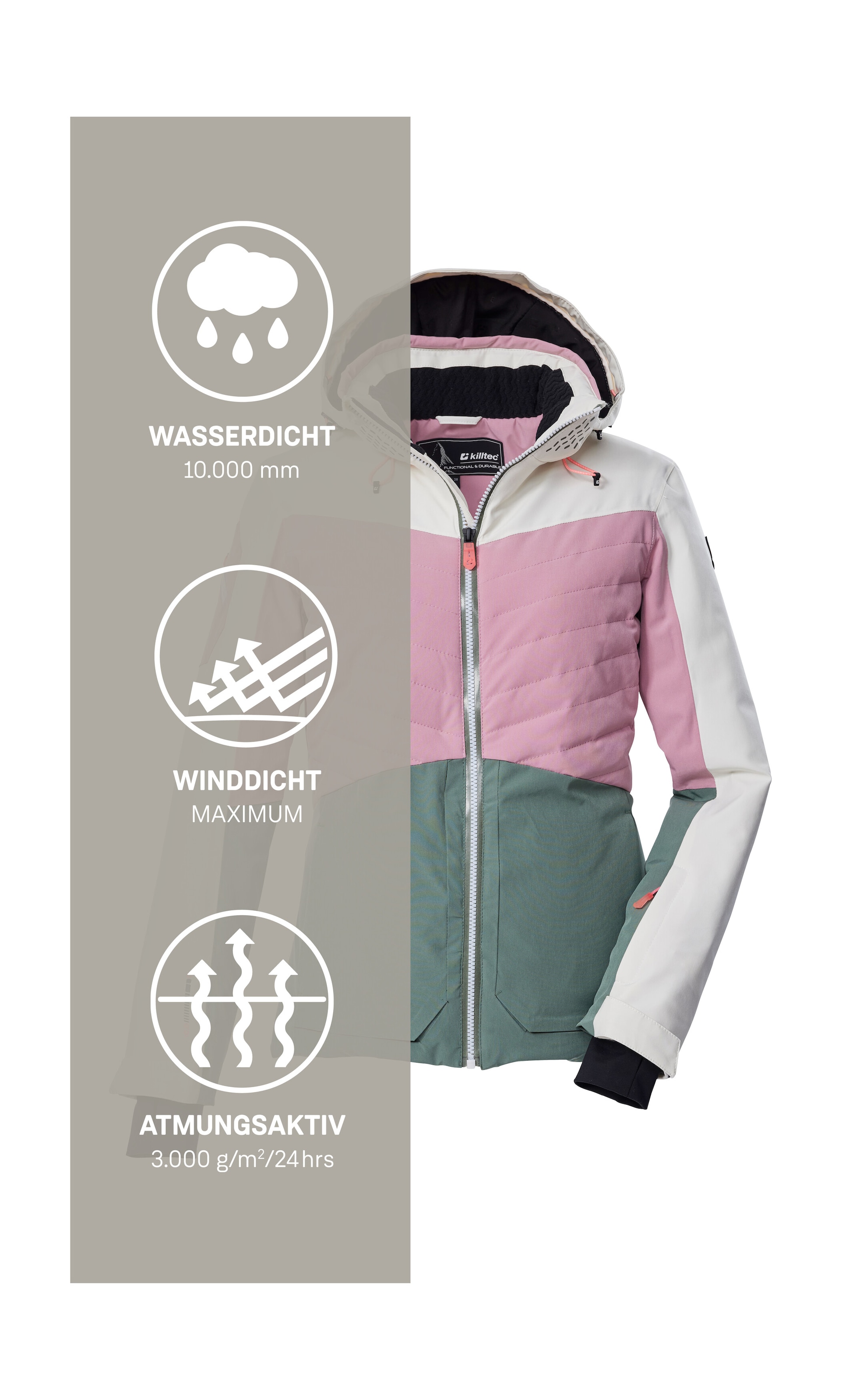Killtec Veste de ski »KSW 30 WMN SKI JCKT« veste de ski femme : imperméable, respirante, design colourblock