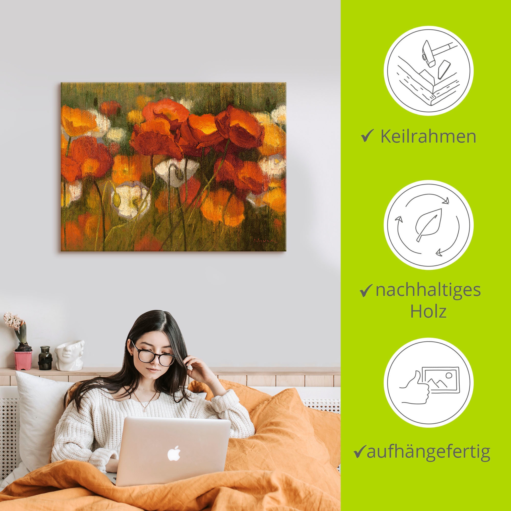 Artland Tableau sur toile »Das starke Rot II« 1 cuis tlg. auf Holzrahmen gespannt