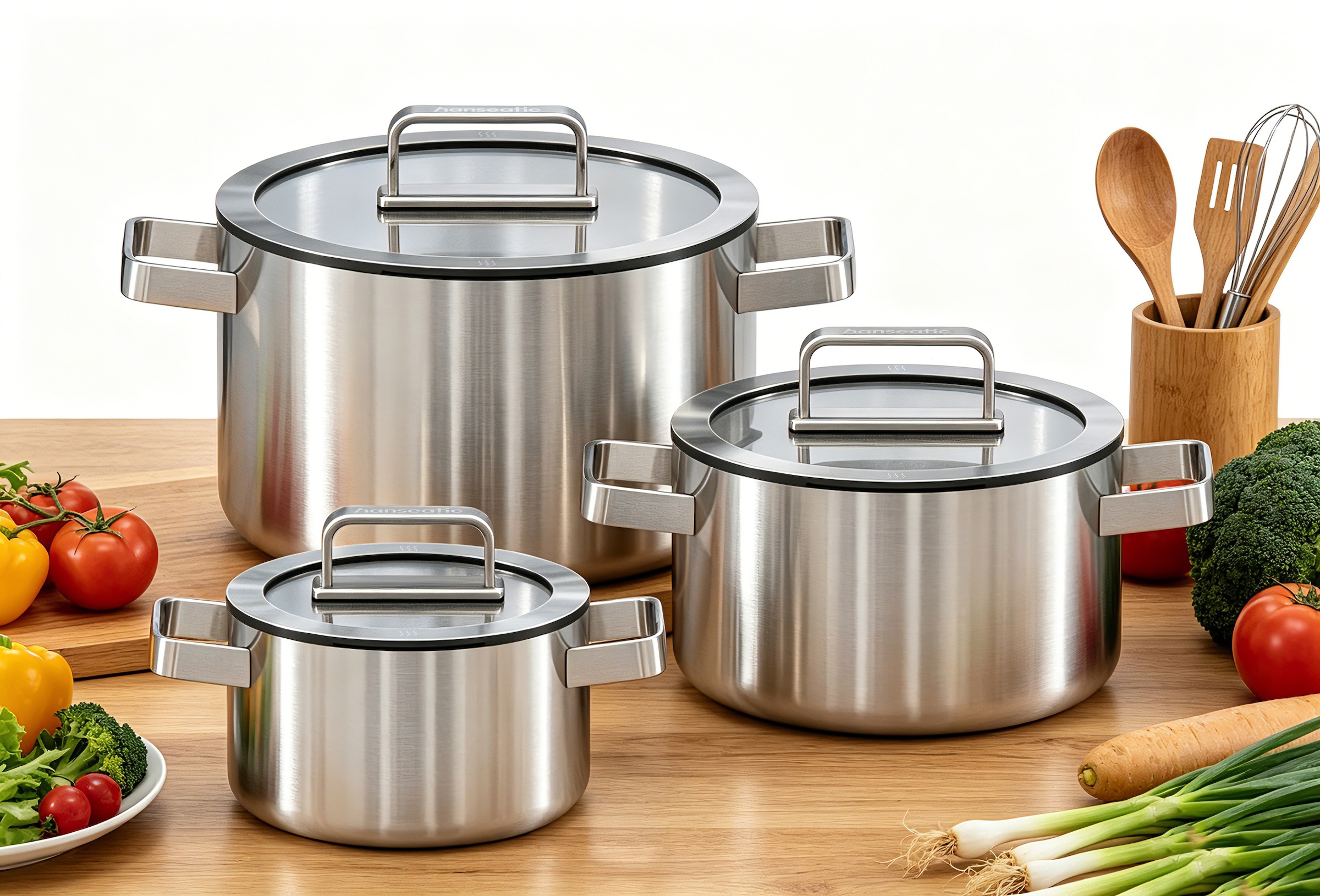 Hanseatic Topf-Set »PREMIUM« Set, Kochtopf 1x 16 cm / 1x 20 cm / 1x 24 cm, 6 tlg. Edelstahl