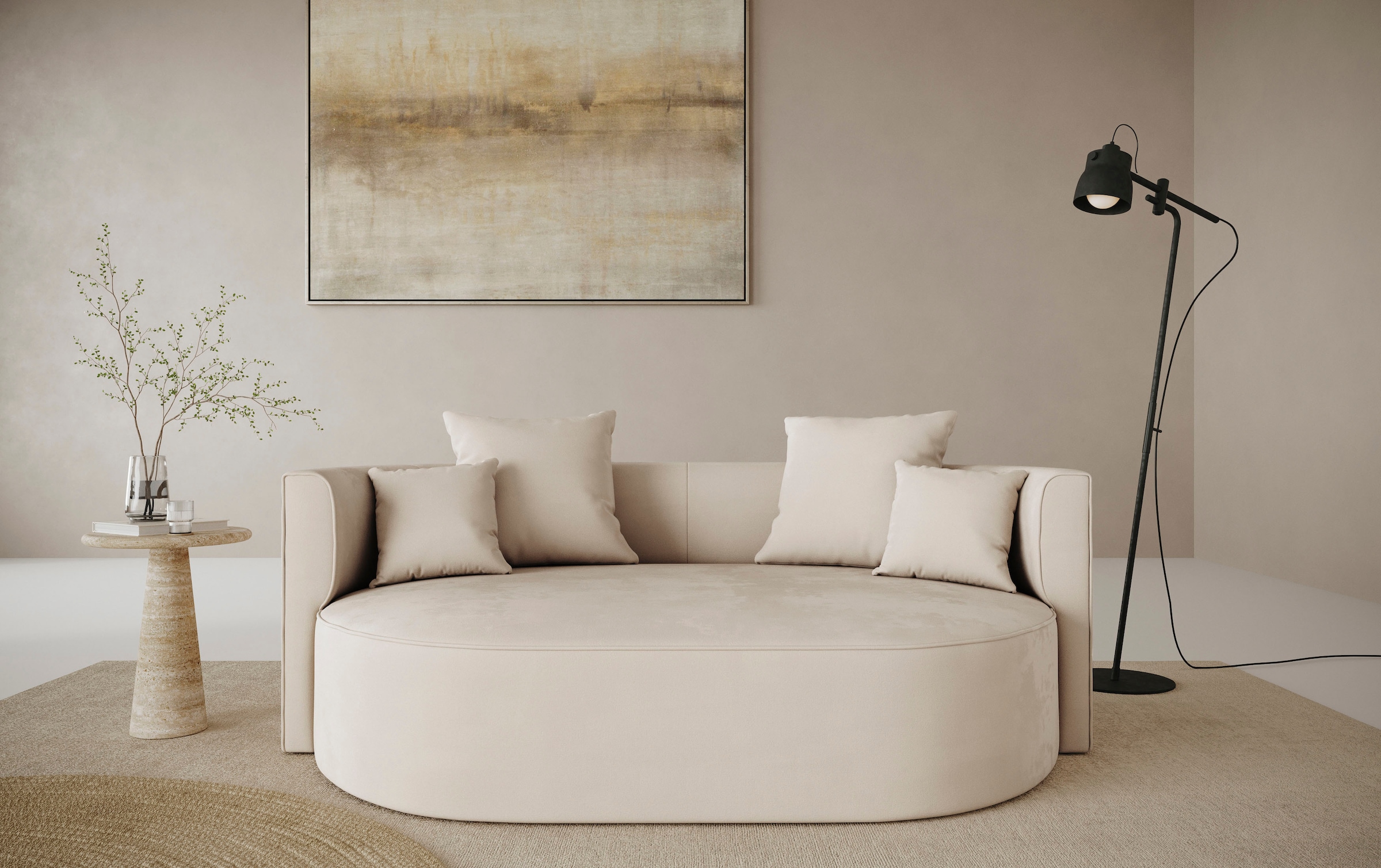 LeGer Home by Lena Gercke 2,5-Sitzer »ISALIE, rundes Loungesofa, mit Kissen, perfekt gepolstert« moderne Stoffe, mit 4 Zierkissen, extra grosse Sitzfläche