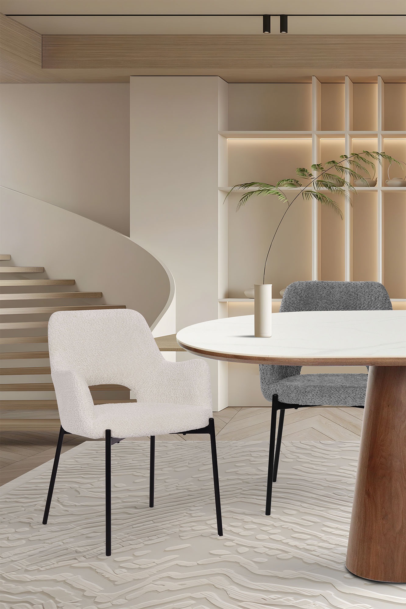 SIT Chaise avec accoudoirs »Kiew 2er-Set Bouclé Esszimmerstühle mit Rücken Cut-Out« (Ensemble) 2 cuisrevêtement bouclé certifié Öko-Tex & design moderne avec découpe au dos