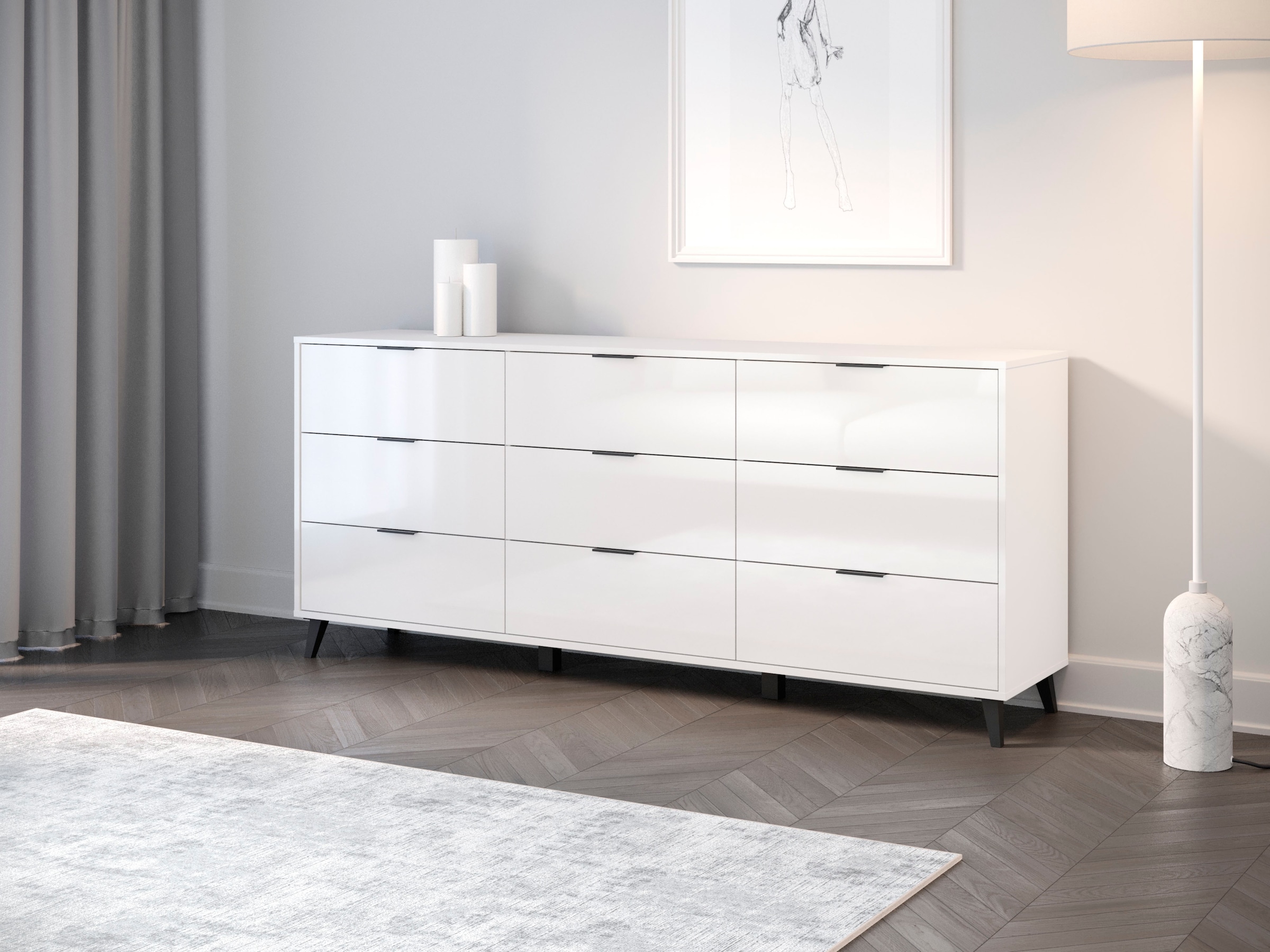 GOODproduct Buffet »Oslo, B/H/T: 180/76/39,5 cm« 9 tiroirs, poignées noires en métal, beaucoup d'espace de rangement