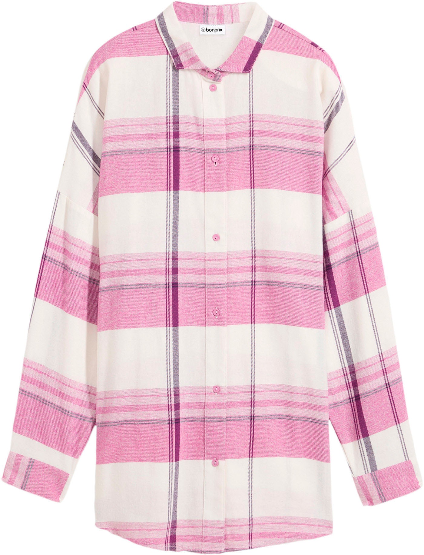 bonprix Chemise en flanelle Oversize-Passform, aus Baumwolle, kariertes Design, Haifischkragen