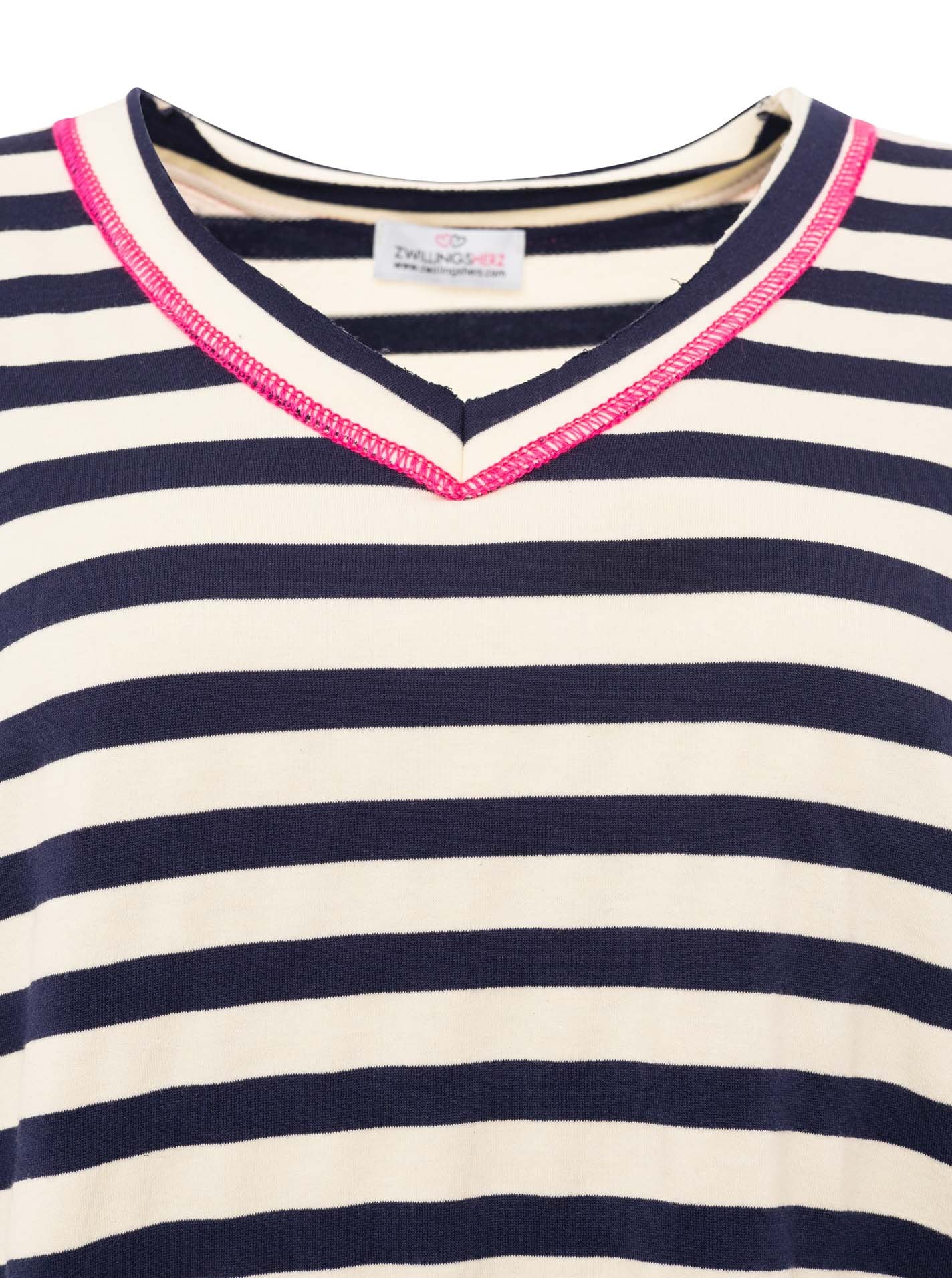 Zwillingsherz Sweat-shirt »"Neon Streifen"«, offene Kanten für Used-Look, One-Size, Kontrastnaht, V-Neck
