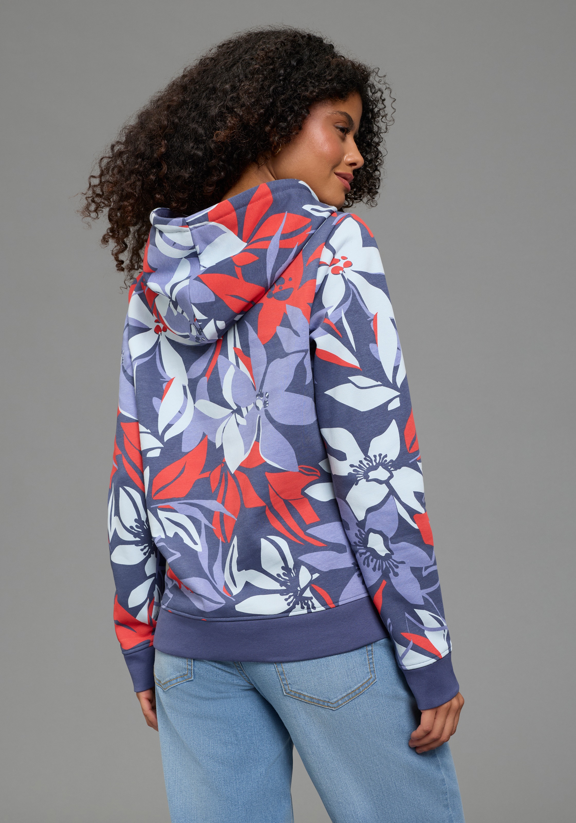 Laura Scott Pull , Pflegeleichte Baumwollmischung mit Kapuze und Blumendruck
