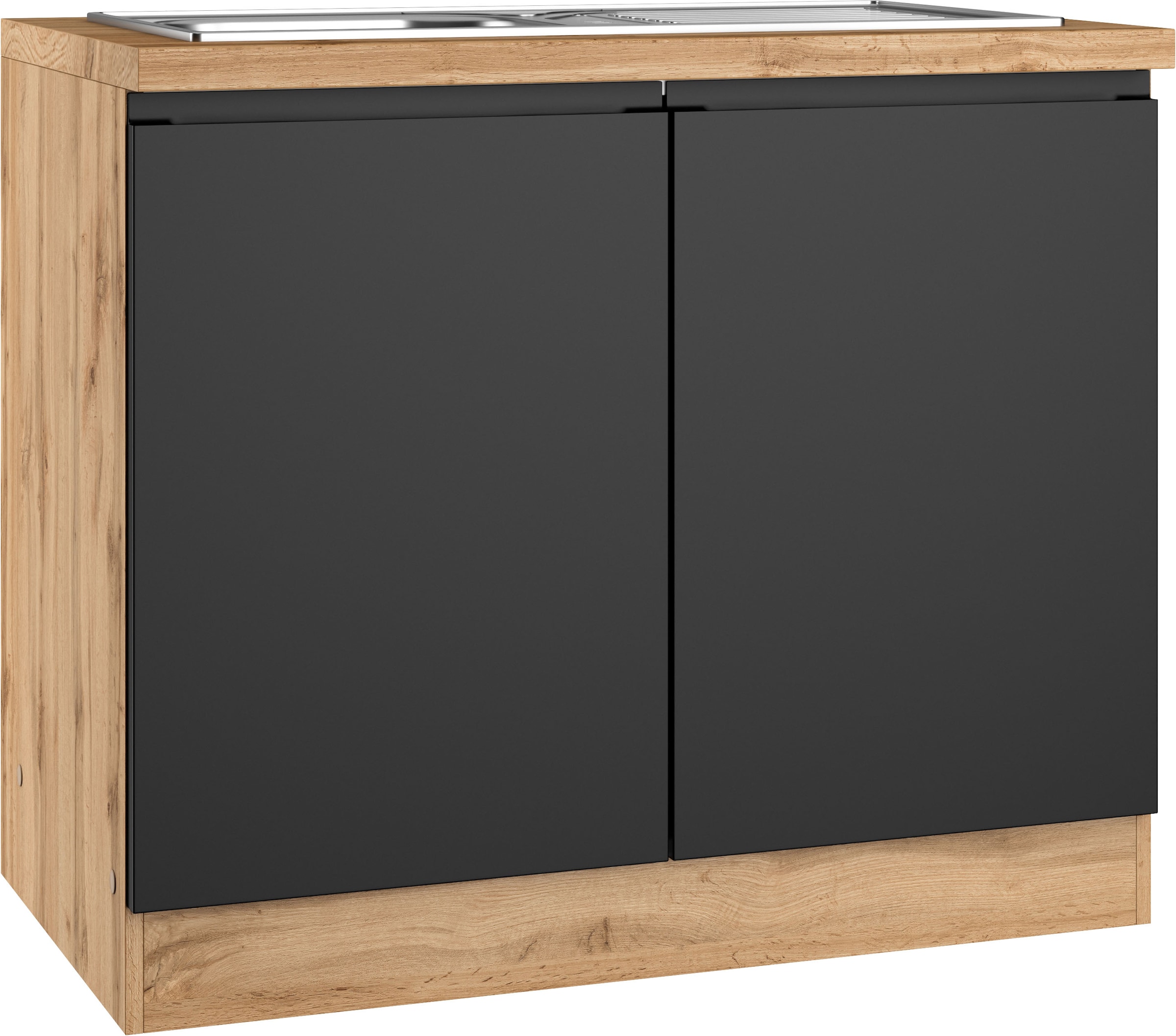 KOCHSTATION Meuble évier »KS-Virginia,neu in verbesserter Ausführung« Rangement, Softclose, sans robinet,  largeur 100 cm, incluant évier encastré, fermeture douce