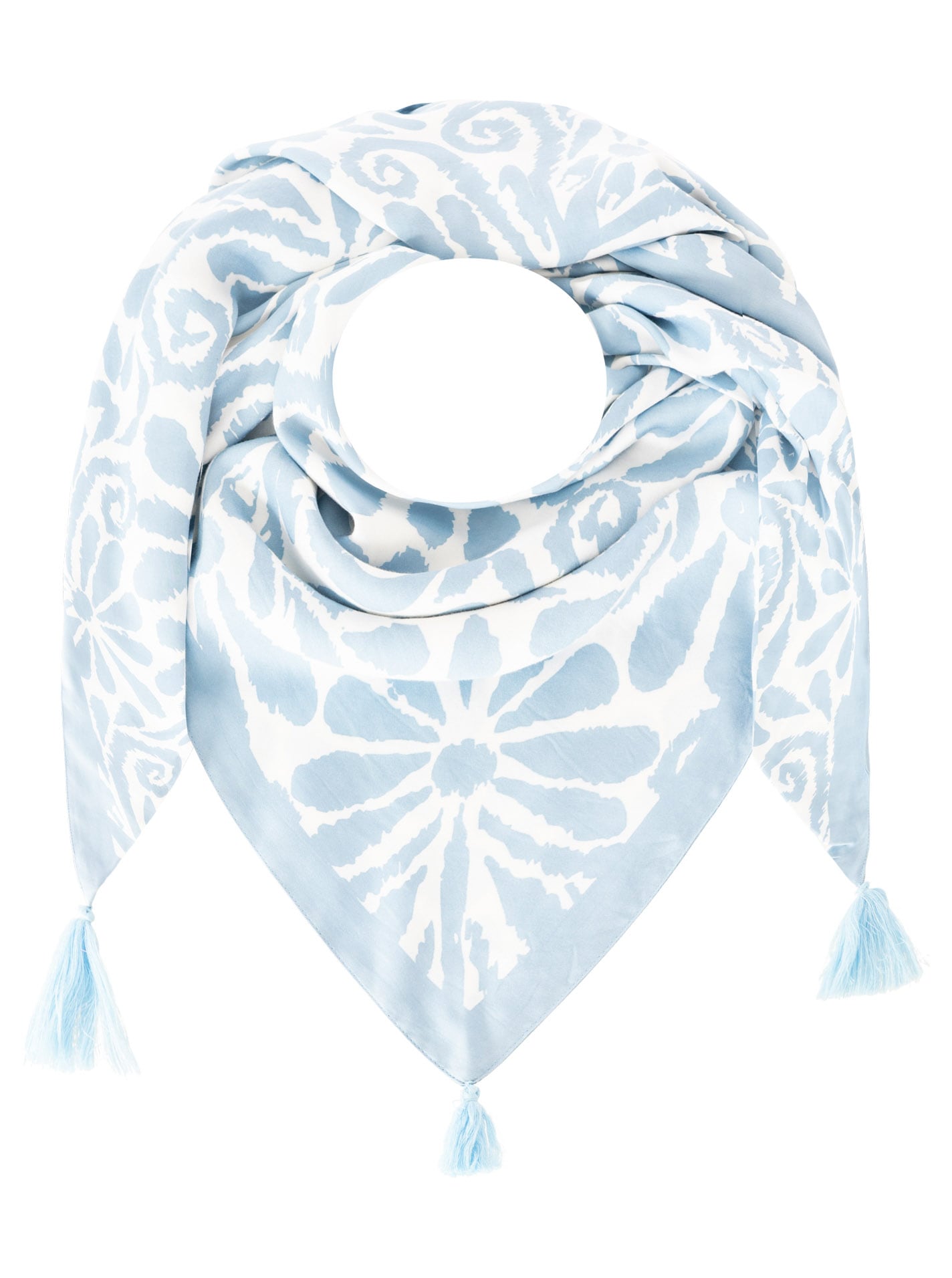 Zwillingsherz Foulard triangulaire »"Flower Fun"« motif floral fantaisiste, pompons, surface brillante