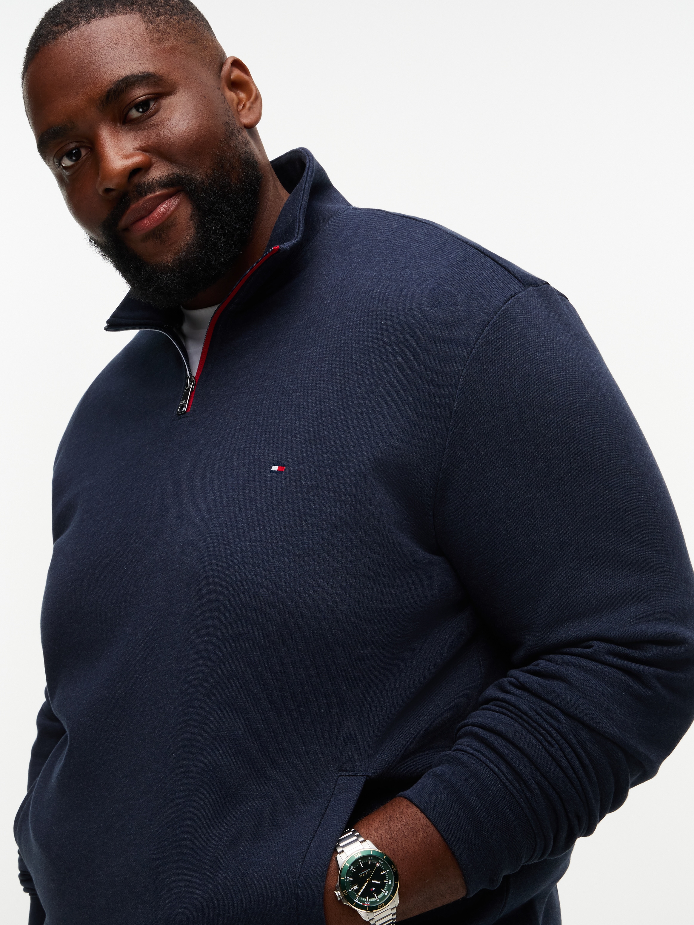 Tommy Hilfiger Big & Tall Sweatshirt »BT-RWB TERRY TIPED REGULAR 1/4 ZIP-B«, Grosse Grössen, Troyerkragen
