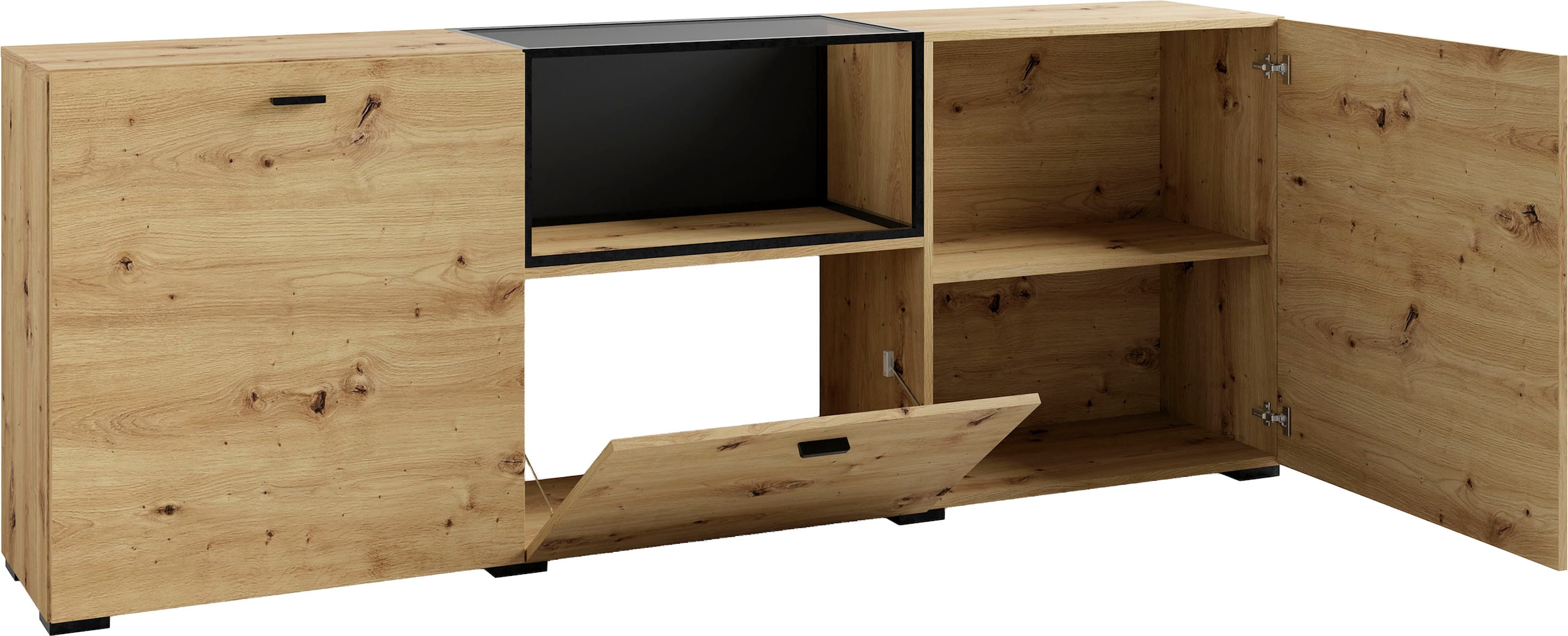 byLIVING Sideboard »Frame« 1 cuis tlg. moderne Kommode mit Metalleinsatz und Glasplatte, 200cm breit.