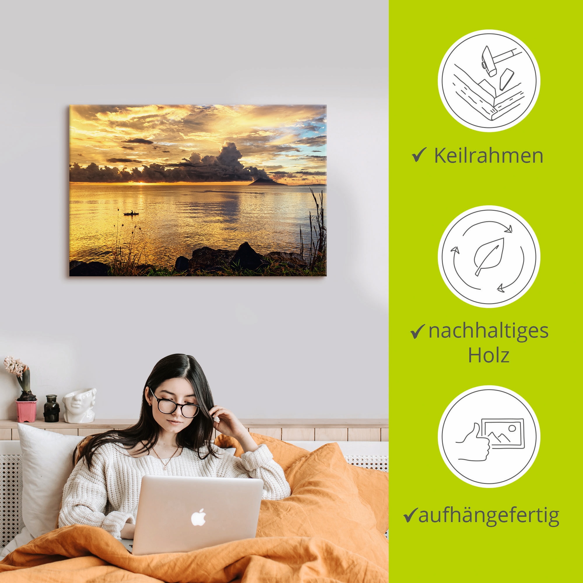 Artland Leinwandbild »Sonnenuntergang mit einem Boot« Sonnenaufgang & -untergang 1 Stk. tlg. auf Holzrahmen gespannt