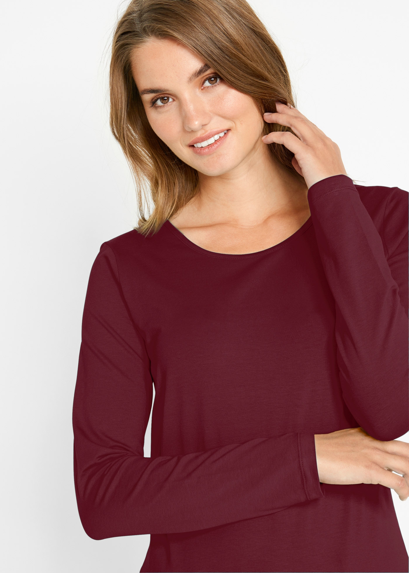 bonprix Langarmshirt Packung, 2 Stk. Slim fit Passform, Rundhalsausschnitt, aus Baumwollmischung