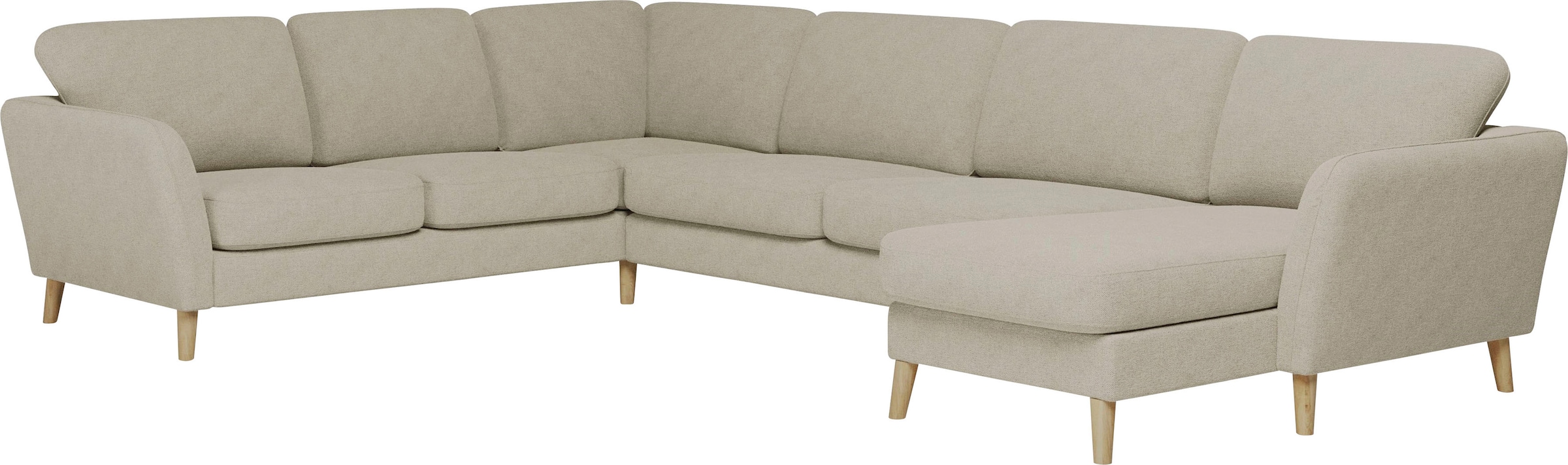 Home affaire Paysage de salon »MARSEILLE XXL 349cm, U-Form, Ottomane rechts/links wählbar« Massivholzbeine Eiche, Landhausstil, Wellenunterfederung