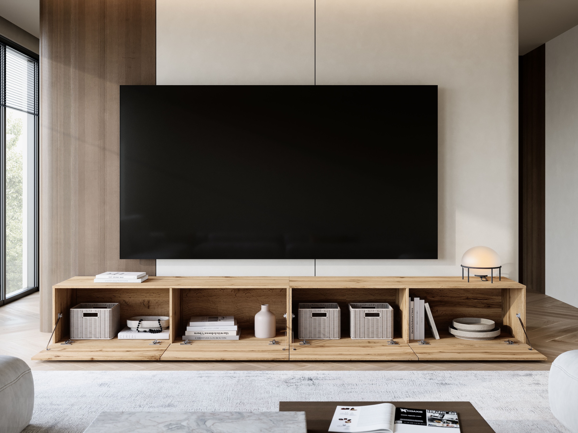 GOODproduct Lowboard »Denver Erlebe die Weltmeisterschaft im XXL-Format« Elegantes TV-Möbel 300 cm, speziell für bis zu 98-Zoll Fernseher