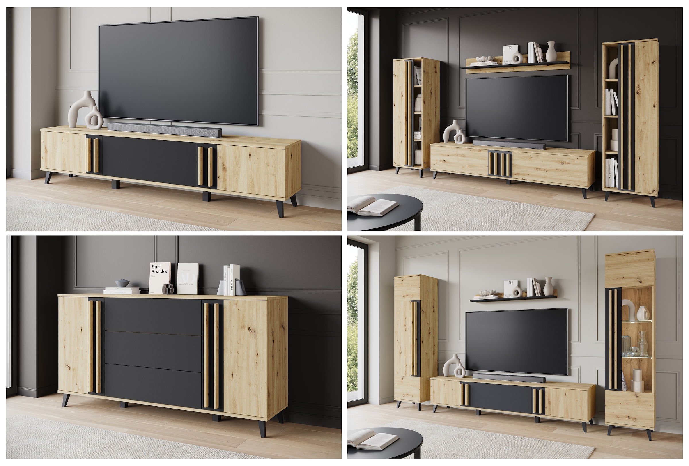Home affaire Table basse »Helsinki, TV-Kommode Breite 180cm« 1 cuis tlg. design moderne, 3 portes pliantes