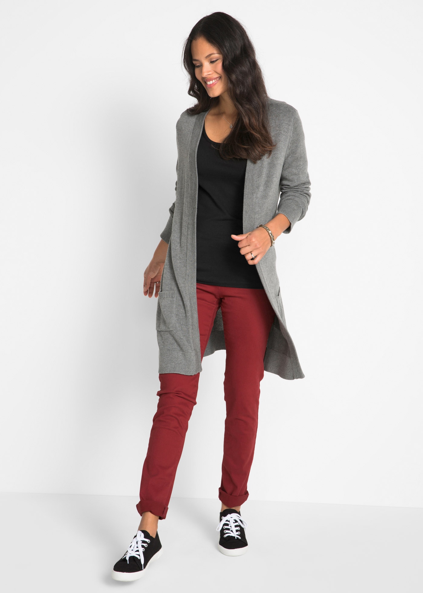 bonprix Langarmshirt eng anliegende Passform, mit Rundhalsausschnitt, mit Doppelnähten