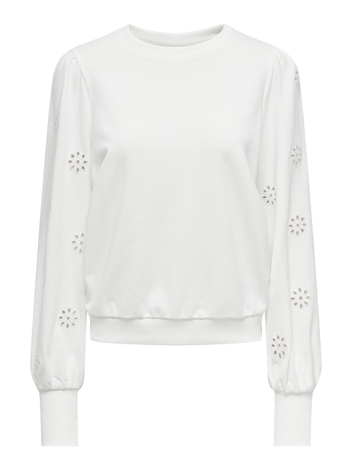 ONLY Sweat-shirt »ONLFEMME L/S PUFF EMBROIDERY UB SWT«, avec manches bouffantes et magnifique broderie ajourée
